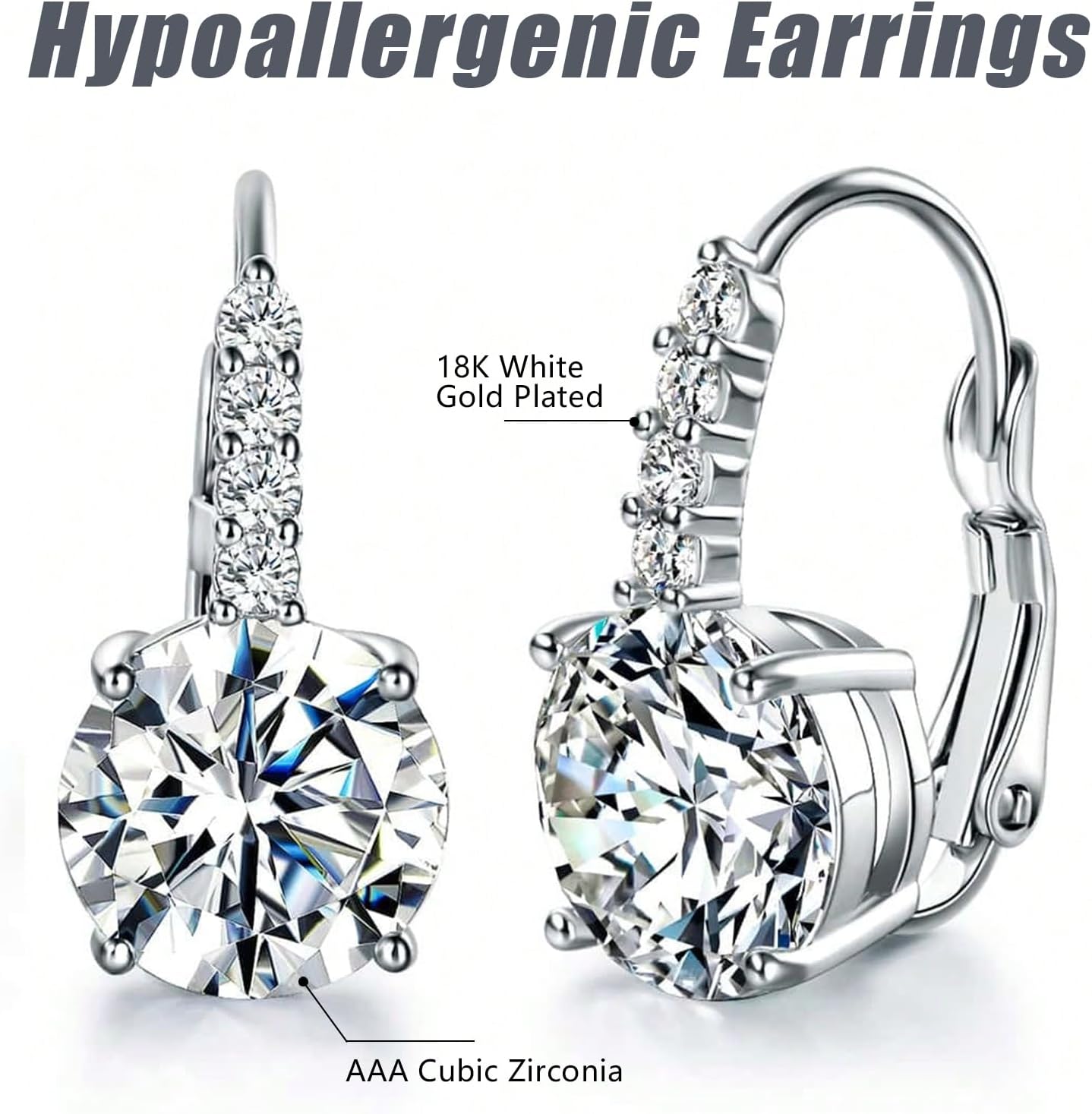 Earrings for Women, 18K White Gold Plated Earring Hypoallergenic Round Cut Cubic Zirconia Drop Dangle Earrings Bridal Earring for Women Prong Setting - Image 5