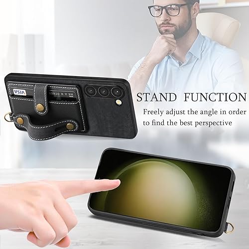 Miniatura 4 de Asuwish Funda para teléfono Samsung Galaxy S23 5G con protector de pantalla de vidrio templado y correa para la muñeca, soporte delgado, tarjetero