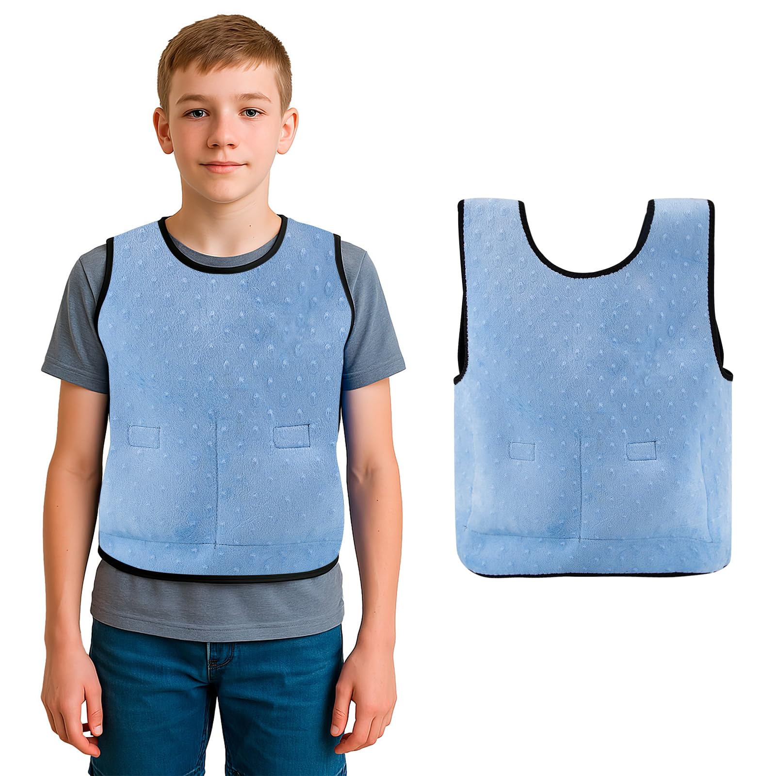 Weighted Vest for Kids with Sensory Needs,Weighted Adjustable Compression Vest-Deep Pressure for Children with Autism,ADHD,SPD Girls & Boys,Includes 3lbs Removable Weights (Blue, L (10+ years))