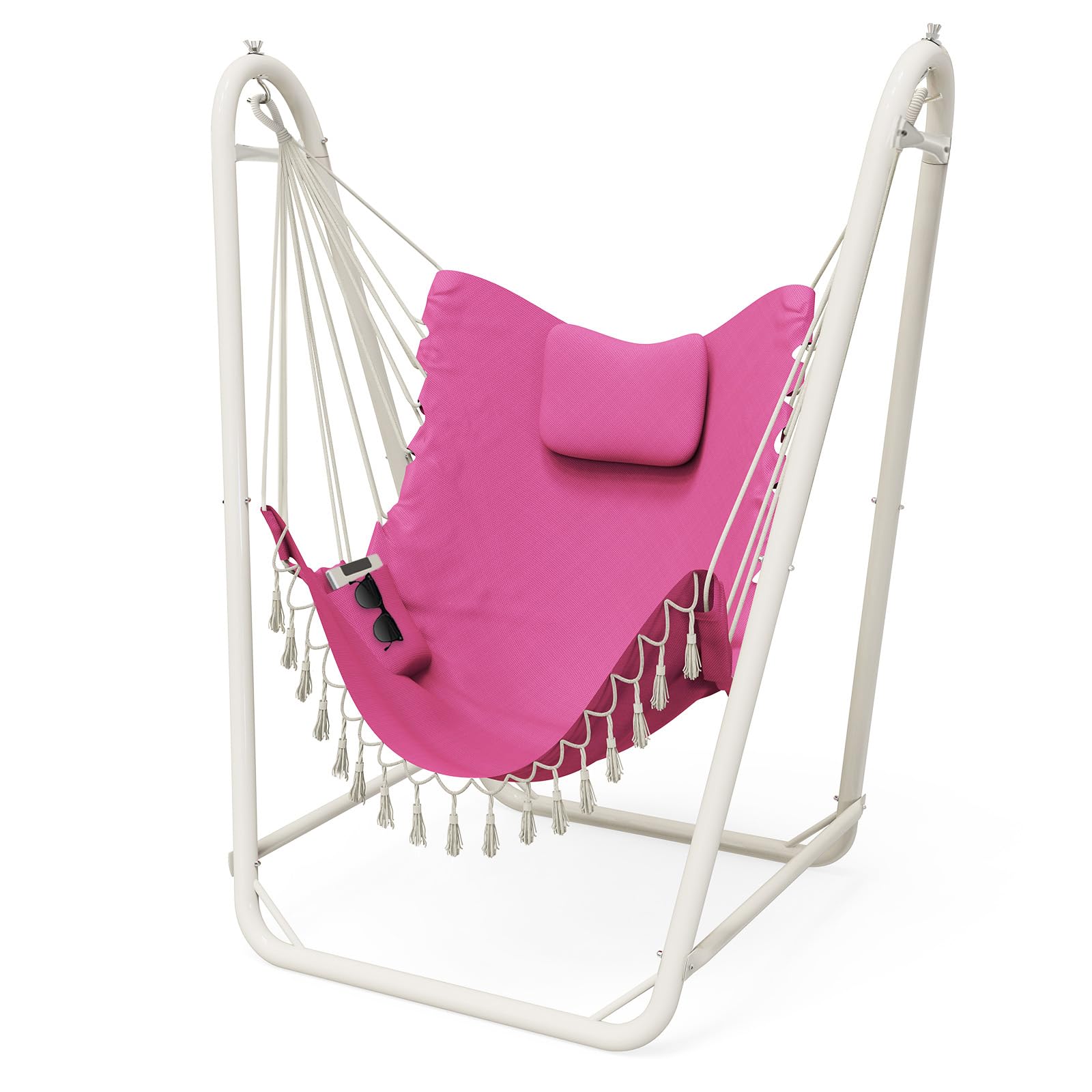 Hammock Chair with Stand,Heavy-Duty Hanging Chair with Stand, for Indoor Outdoor,Sturdy Swing Chair with Stand Max Load 350 pounds……… (Pale Pink)