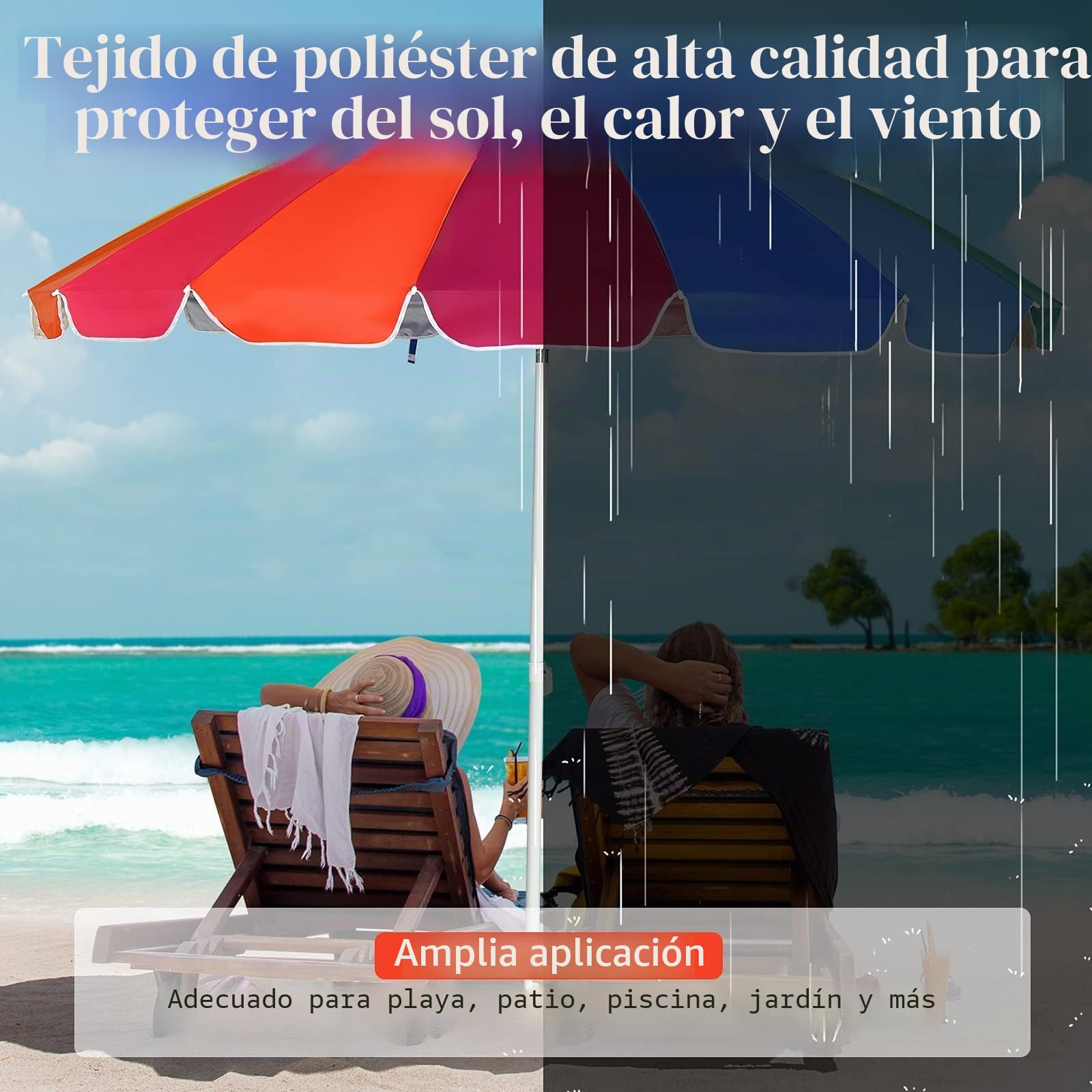 GOPLUS Sombrilla Playa Grande con 16 Varillas(Arcoíris, φ245 cm) | Parasol Terraza Exterior con Protección UV, Ventilación, Antiviento, UPF50, Sombrilla Inclinable para Piscina