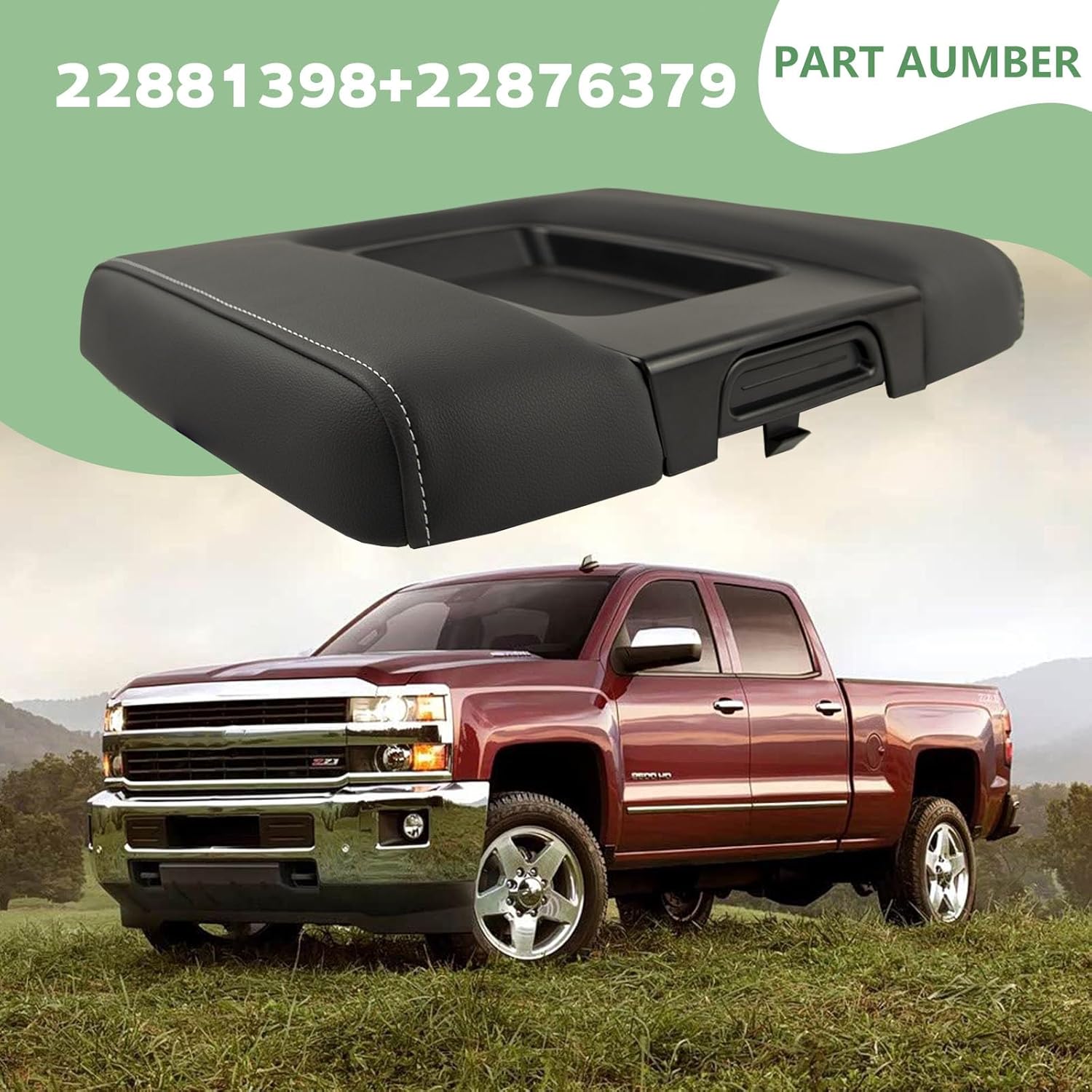 Front Seat Center Console Armrest Lid Cover with Liner Mat Black Compatible with 2014-2019 Chevrolet Chevy Silverado Suburban Tahoe GMC Sierra Yukon ,2015-2018 Cadillac Escalade, OE 22881398 22876379