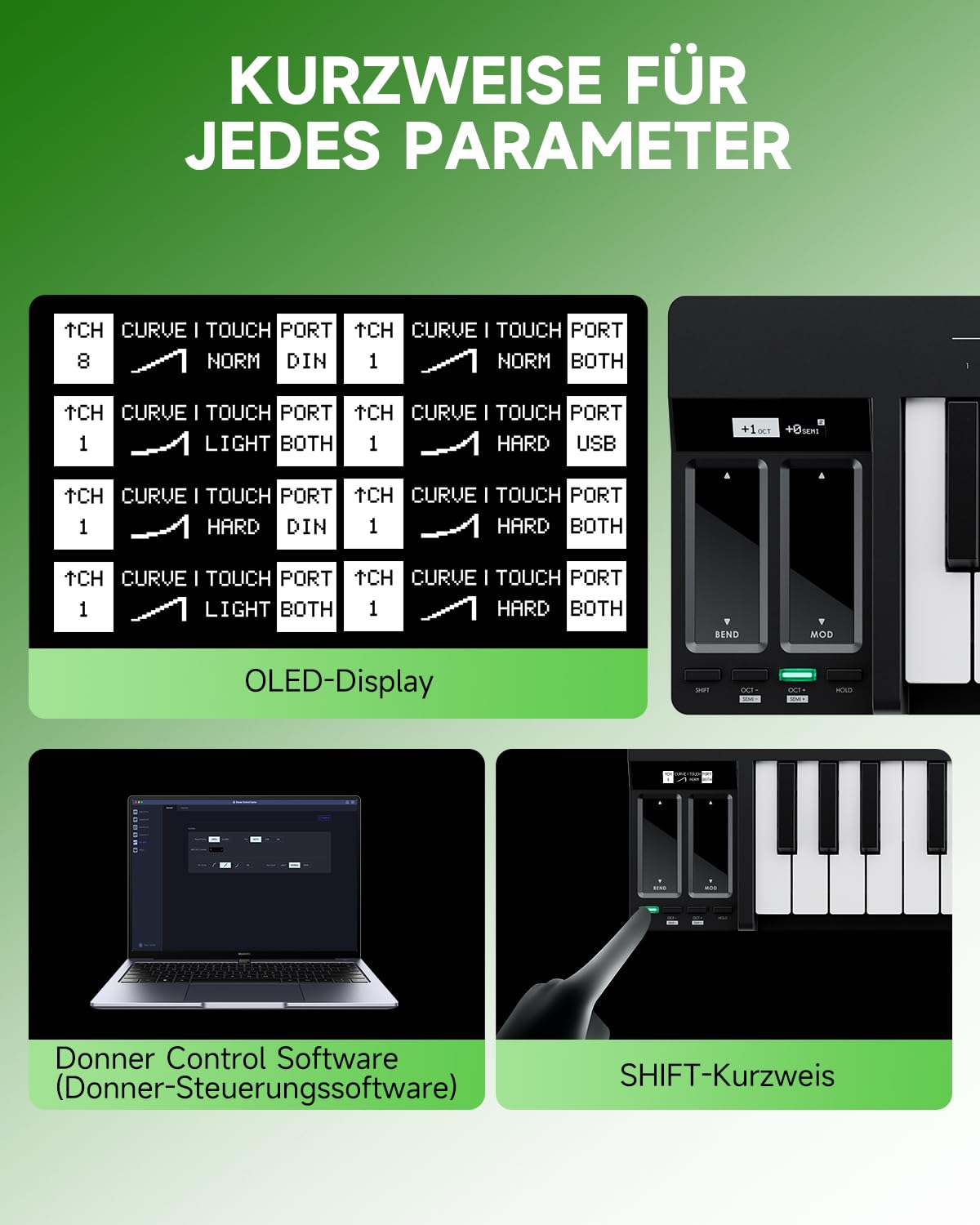 Donner KB-32M Tragbarer MIDI-Keyboard-Controller – 32 Tasten, mit Magnetischem Snap2Connect (S2C), OLED-Display, USB/MIDI & DAW-Software