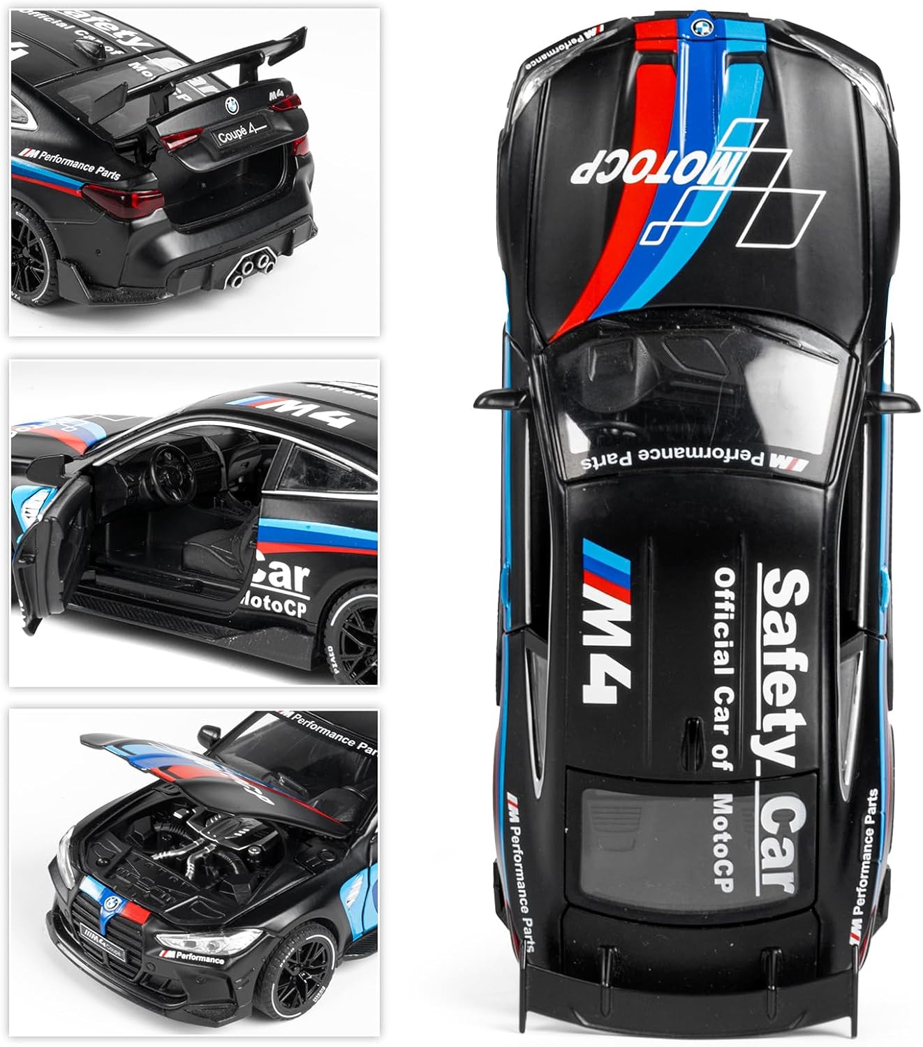 Toy Cars 1:32 M4 Diecast Cars - Light, Sound & Pull Back Function Model Cars- Zinc Alloy Car Model for Kids Who Love car Mechanics & Collecting Exotic Sports Car Toys (Matte Black)