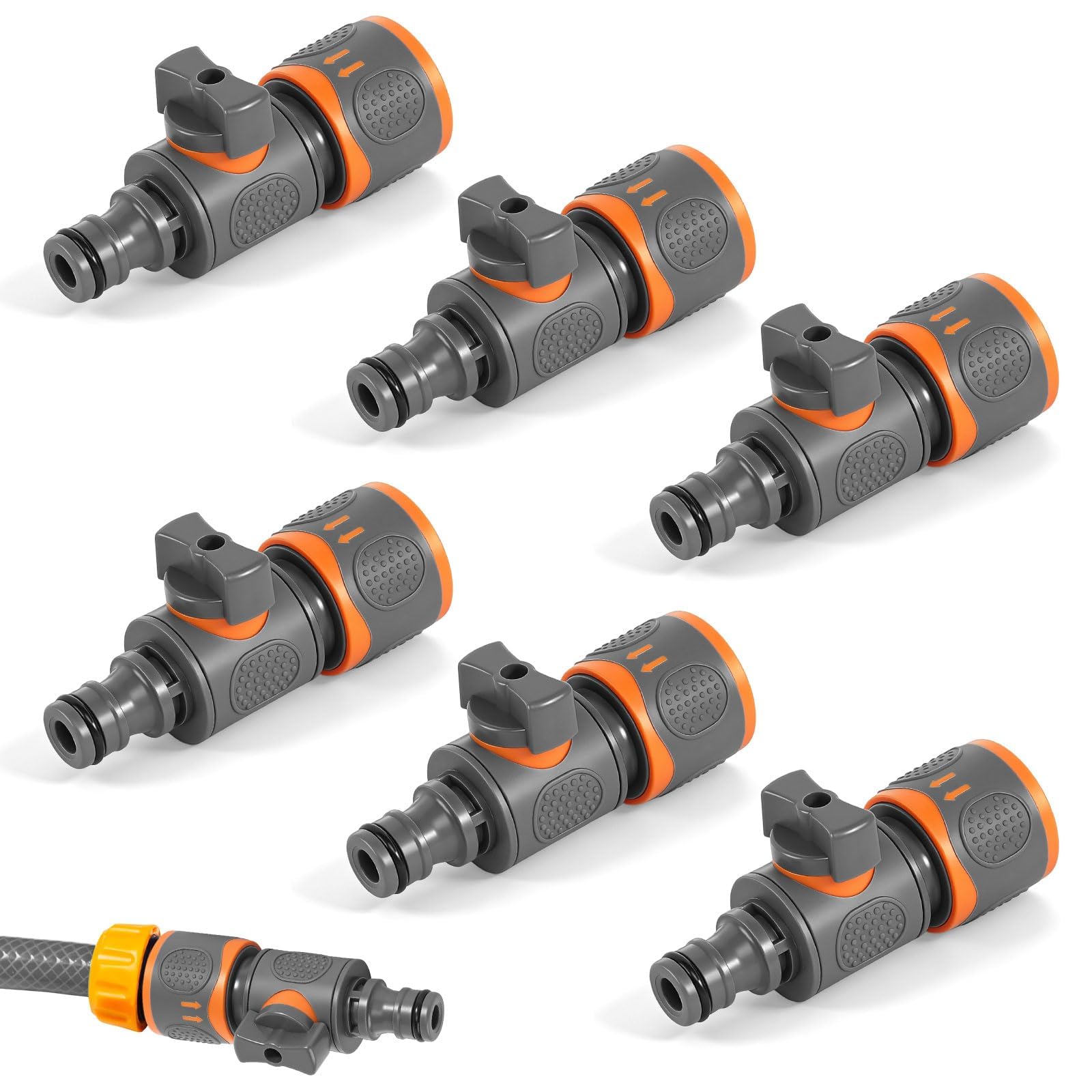 HURODZ Garden Hose Connector with Control Valve, 6 Pack Quick Release in Line Shut Off Valve, Hose Coupling Adaptor Hose Pipe Connectors and Fittings for Irrigation Lawn