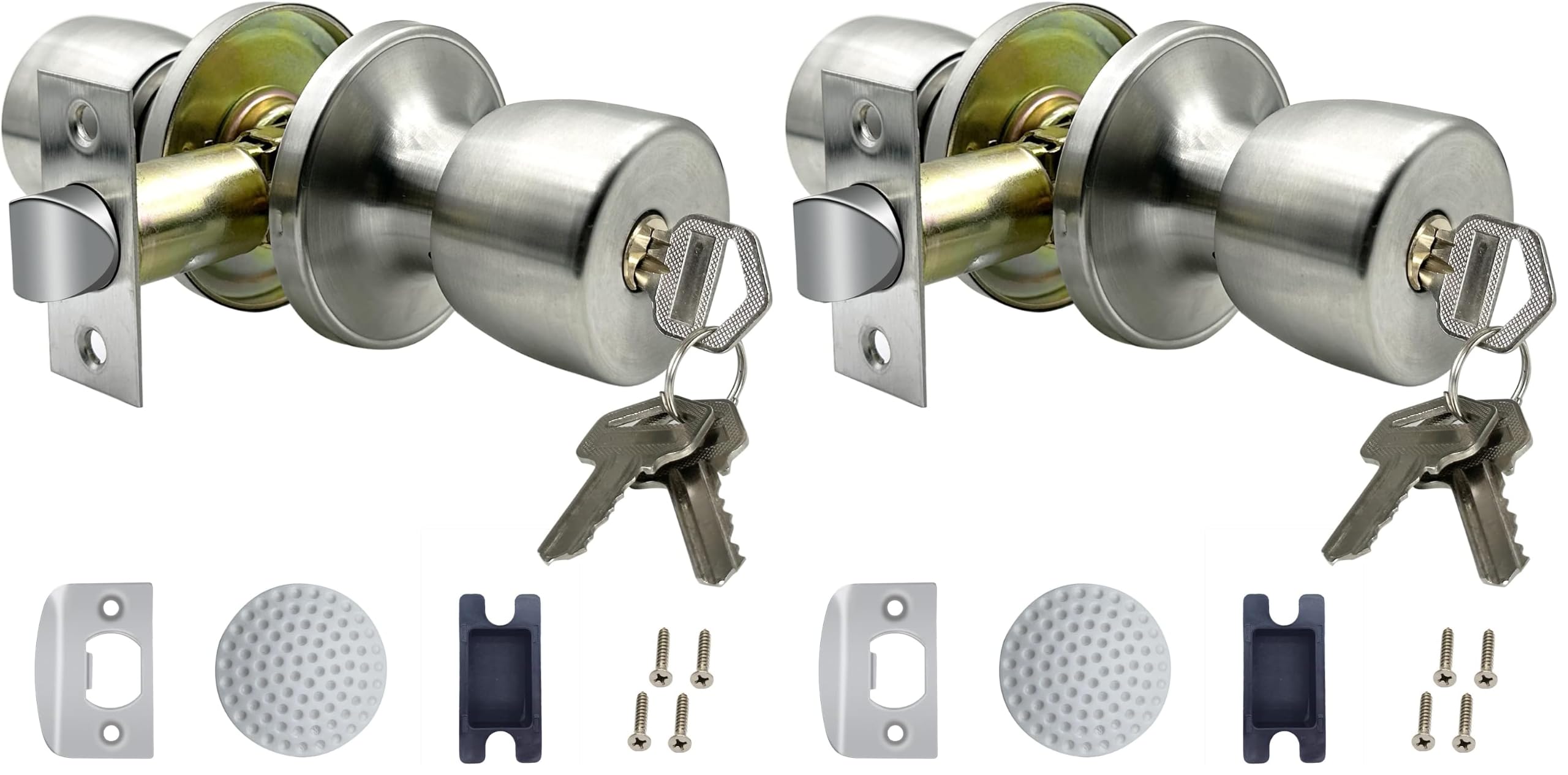 Stainless Satin Nickel Door Knobs with Lock - 2 Pack -14