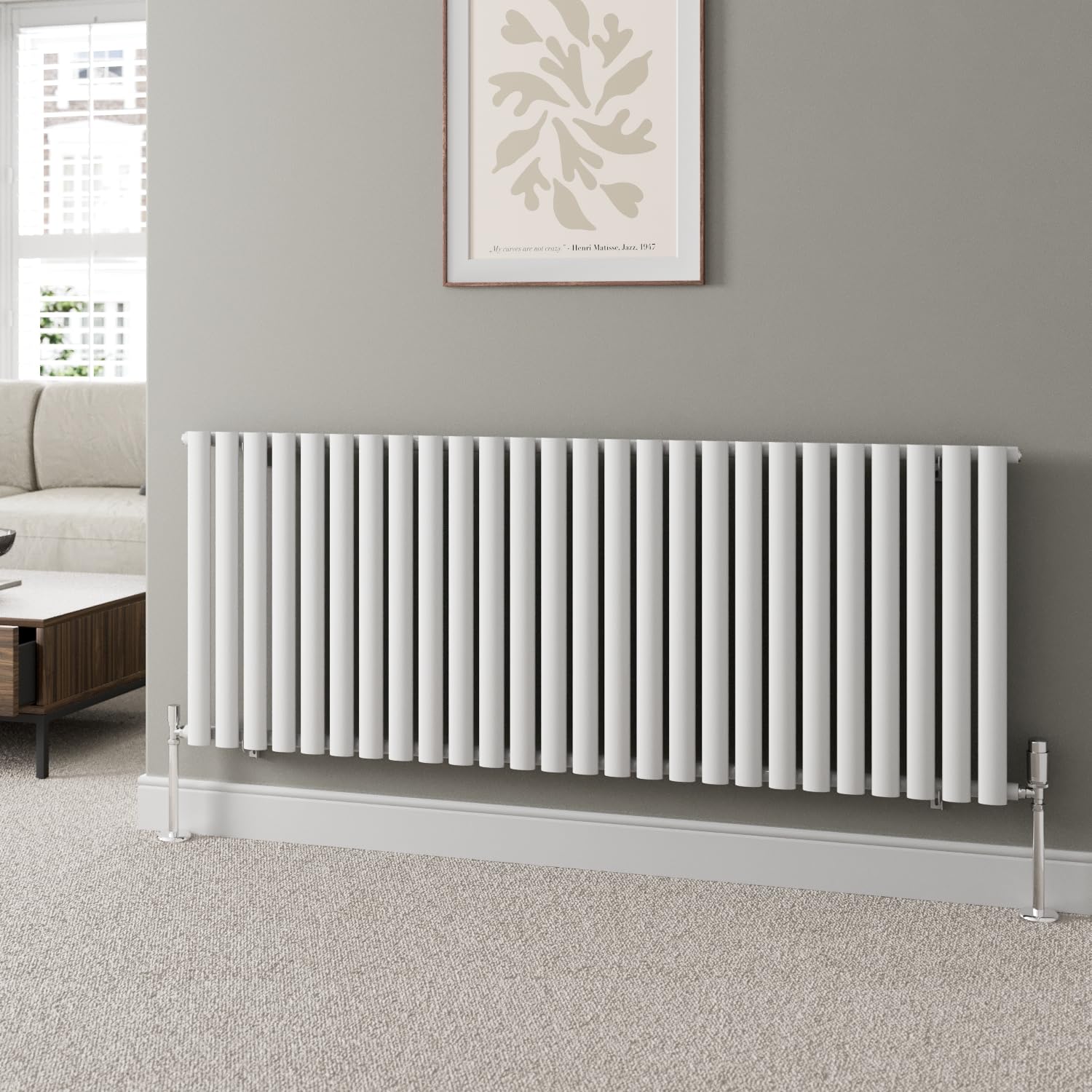 DuraTherm® 600 x 1560mm White Horizontal Designer Radiator Single Column Oval Tube Modern Central Heating Panel Bathroom Radiators — image 1