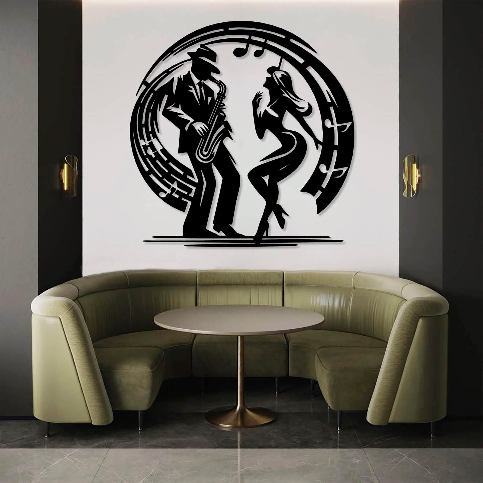 Generico Decoración de pared abstracta contemporánea de Metal con temática de pareja y música Jazz, Arte Musical, escultura clásica única, Regalo para enamorados (Blanco, 70x70 cm).