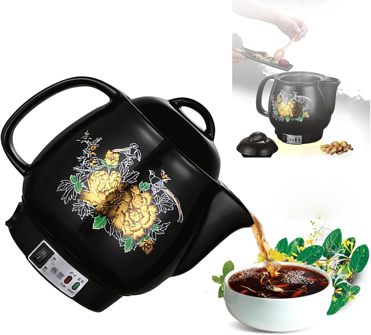 Smart Automatic Chinese Herbal Pot 3L 4L Herbal Medicine Cooker with 3 Preset Modes Decoct Soup Tea Keep Warm Function Easy Operation for Home 黑色 4L