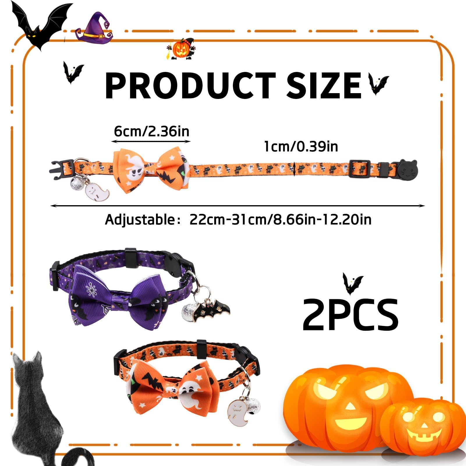 2PCS Halloween Cat Collar with Bell and Bow Tie - Image 3