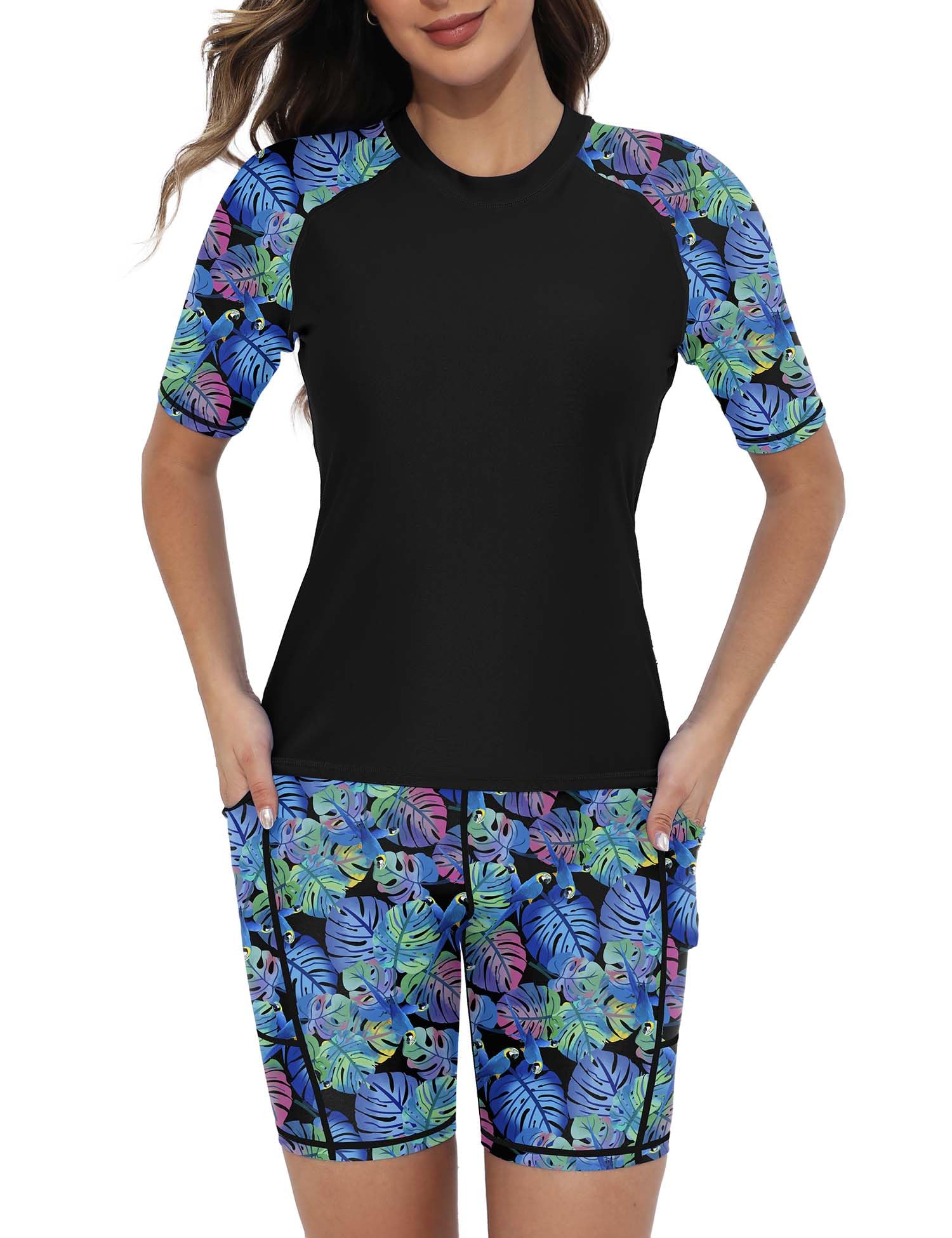 Tournesol Women's Two Piece Rash Guard Short Sleeve UPF 50+ Swim Shirts