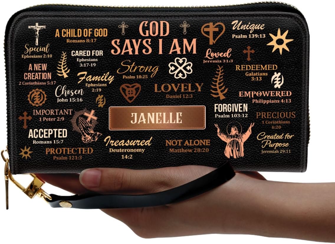 Sistabag Personalized Leather Wallet For Women - God Says You Are - African Pride Woman Clutch Purse - Gifts For Black Women African Queen - Black Girl Bag Purse