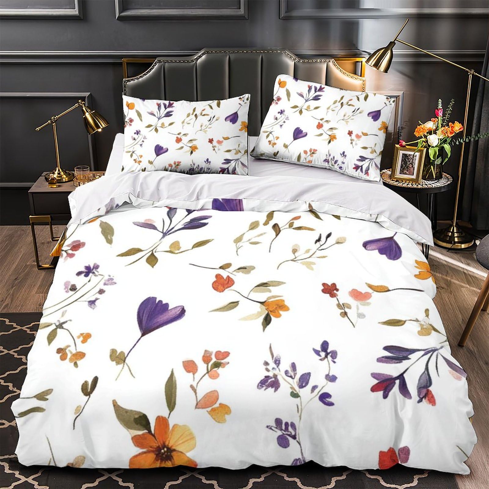 Ropa De Cama con Diseño De Plantas y Flores En 3D Funda Nórdica con Tema De Geometría con Fundas De Almohada Juego De Ropa De Cama para Adultos Adolescentes Y Niños King（220x240cm）