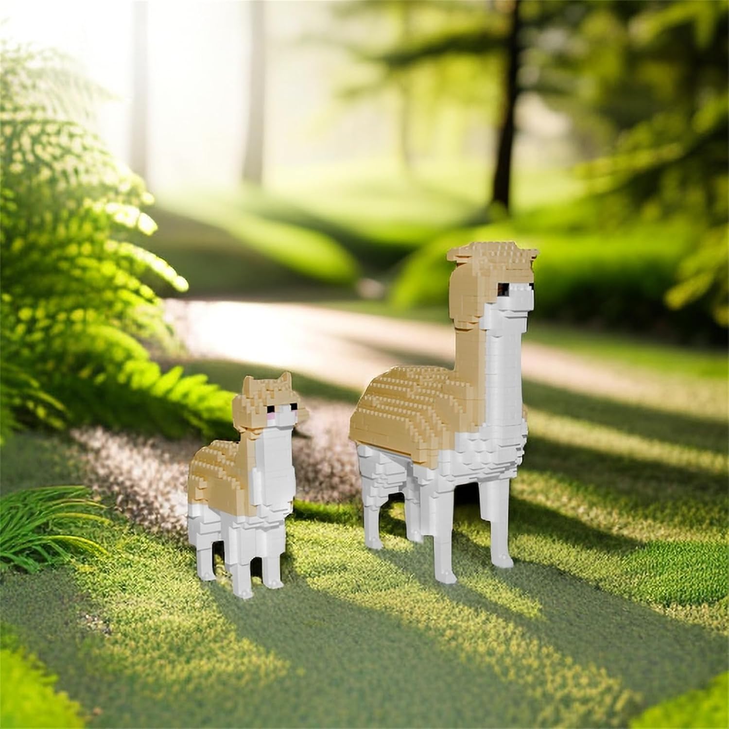 Larcele Animal Series Micro Building Blocks Animal Set, DIY Mini 3D Building Toy Bricks,1258 Pieces KLJM-07 (Two Alpacas)