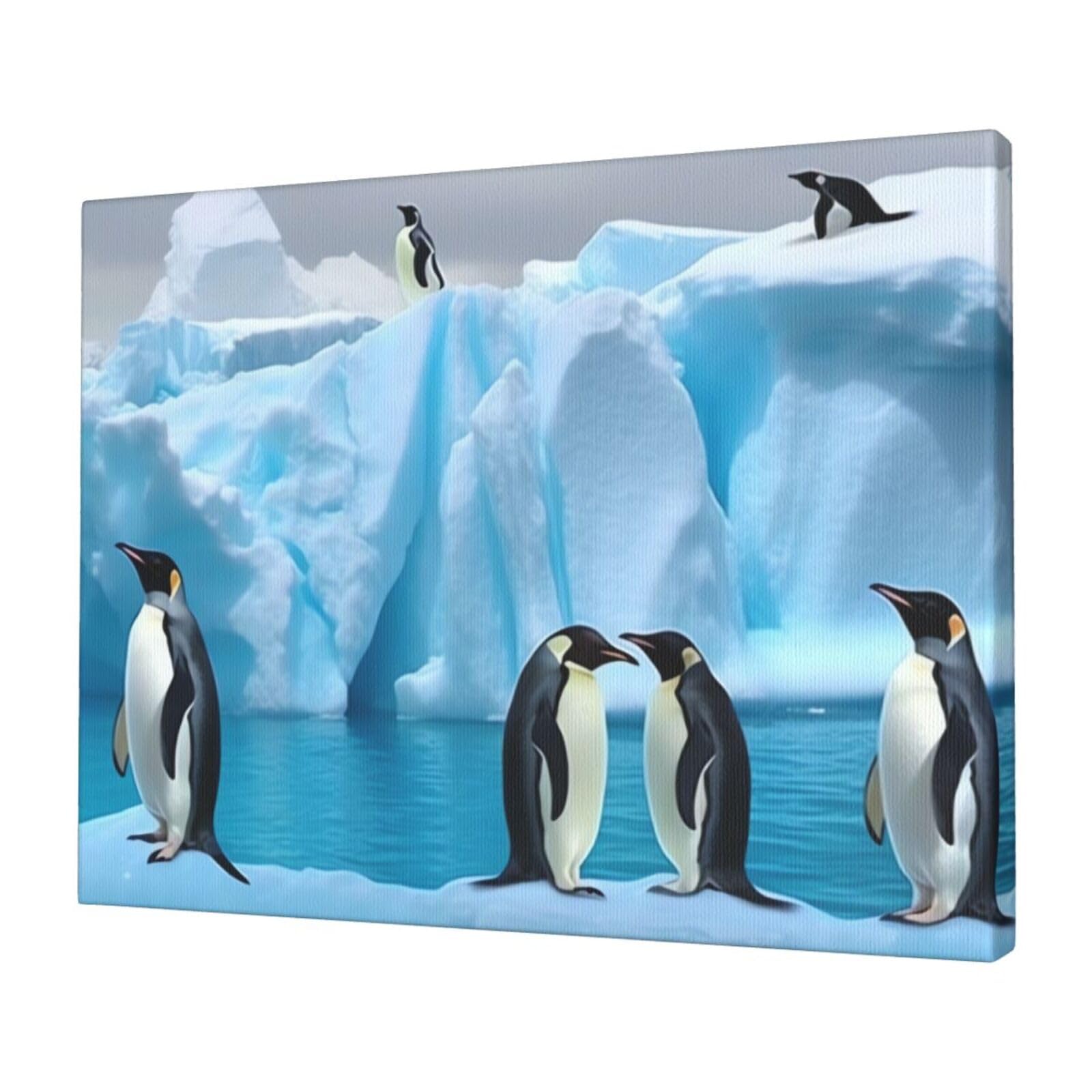 KLOPH Penguins On The Iceberg Canvas Wall Art for Living Room 12"x16" Modern Artwork Painting for Bathroom Hanging Canvas Prints Aesthetic Wallart for Bedroom Kitchen Office Wall Decor