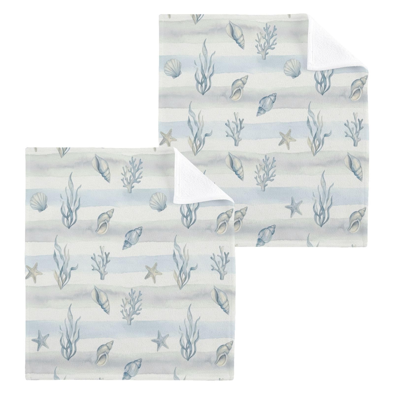 BOESI Blue Stripe Ocean 12x12in Cotton Washcloth,Face Towel