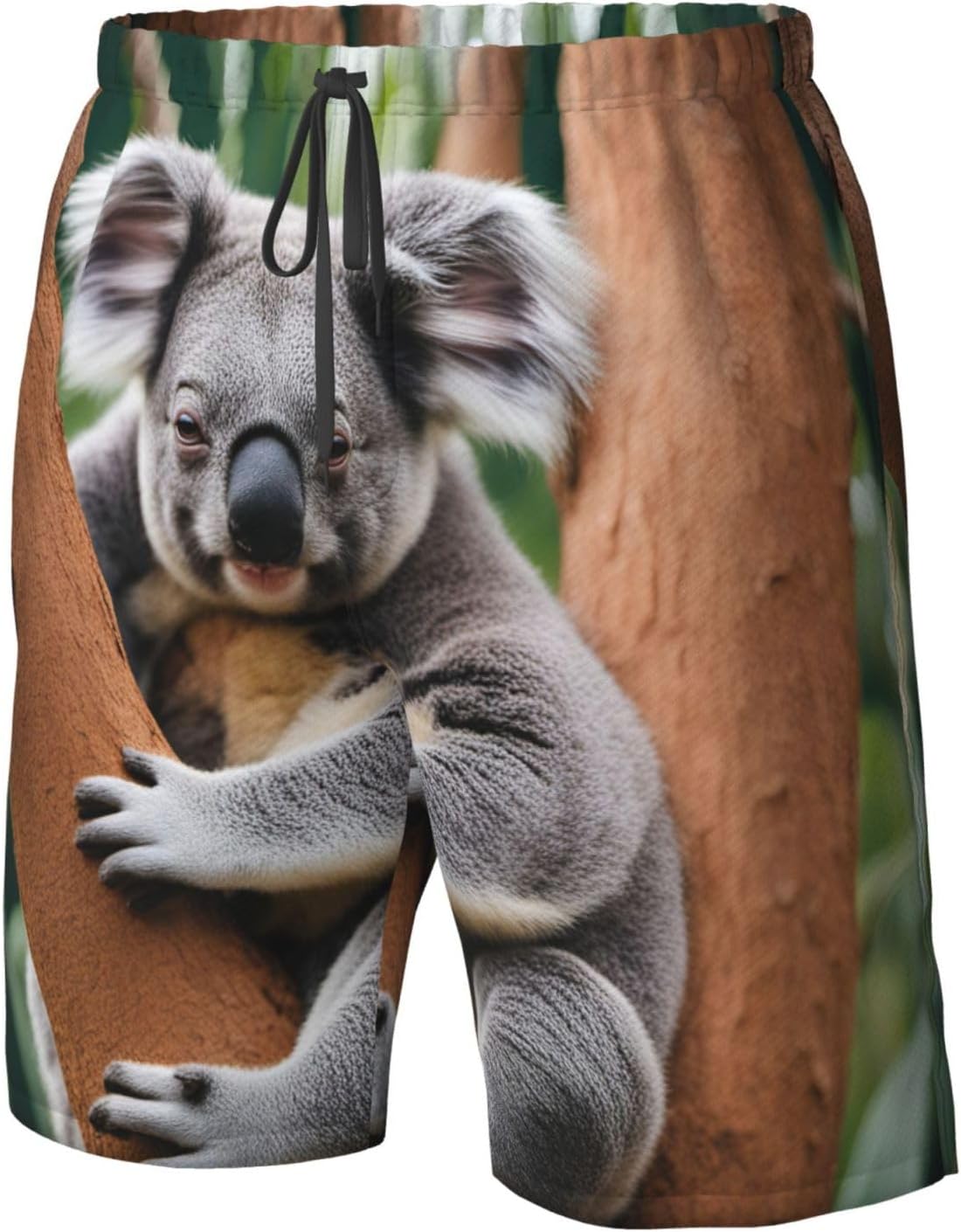 Hugging Tree Koala Print Men's Quick-Drying Shorts Casual Beach Pants Stretch Waist Shorts and Pockets