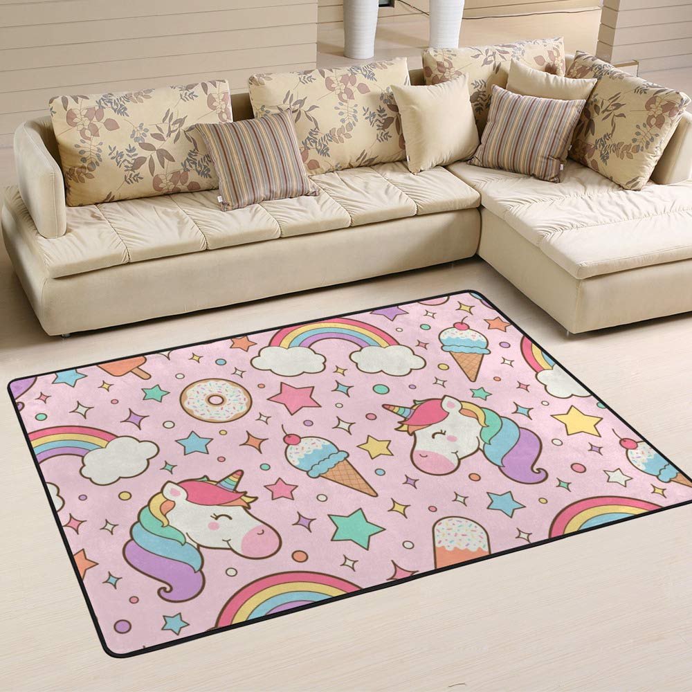 Tapis rose pastel licorne pour chambre de fille et salon cosy 120x180