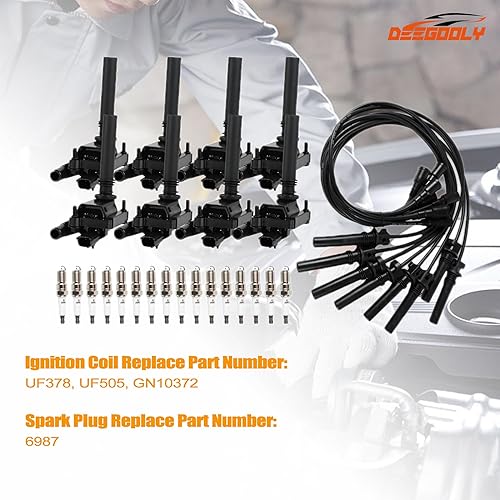 Miniatura 3 de Paquete de 8 bobinas de encendido UF378 y 16 bujías de iridio y 8 cables de bujía compatibles con Chrysler Dodge Jeep Magnum Gran Cherokee 300 5.7L