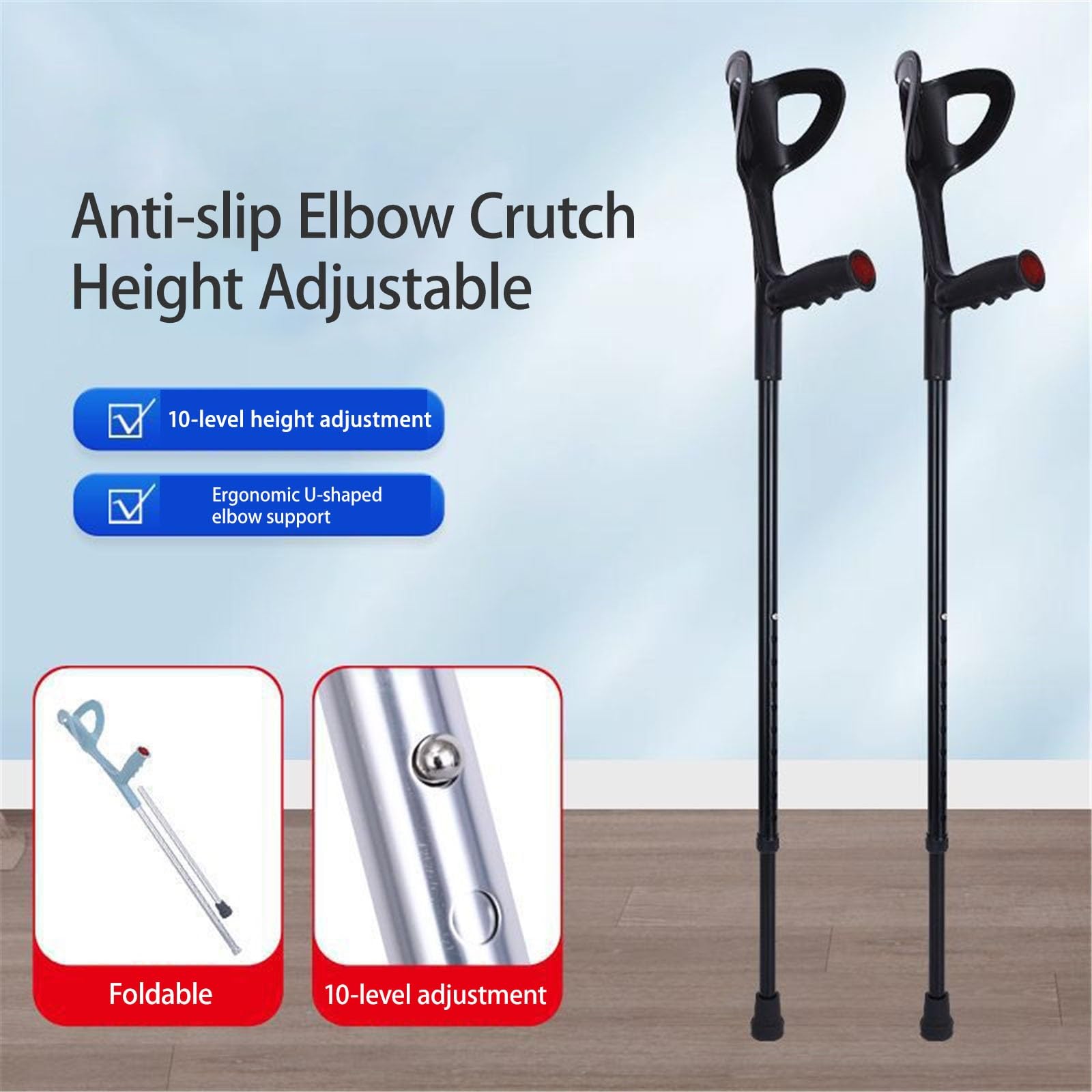 Muletas Para Antebrazo Ajuste De Altura, Aluminio Muletas De Codo Agarre Cómodo Y Resistente Al Desgaste Para Un Apoyo Estable Al Caminar(Black,140-165CM_1PCS)