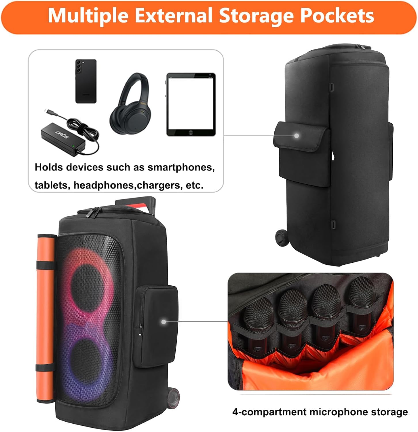 Speaker Dust Cover Compatible with JBL PartyBox 310/ PartyBox Stage 320 Portable Speaker, Protective Sleeve Travel Bag with Pockets for Accessories - Image 3