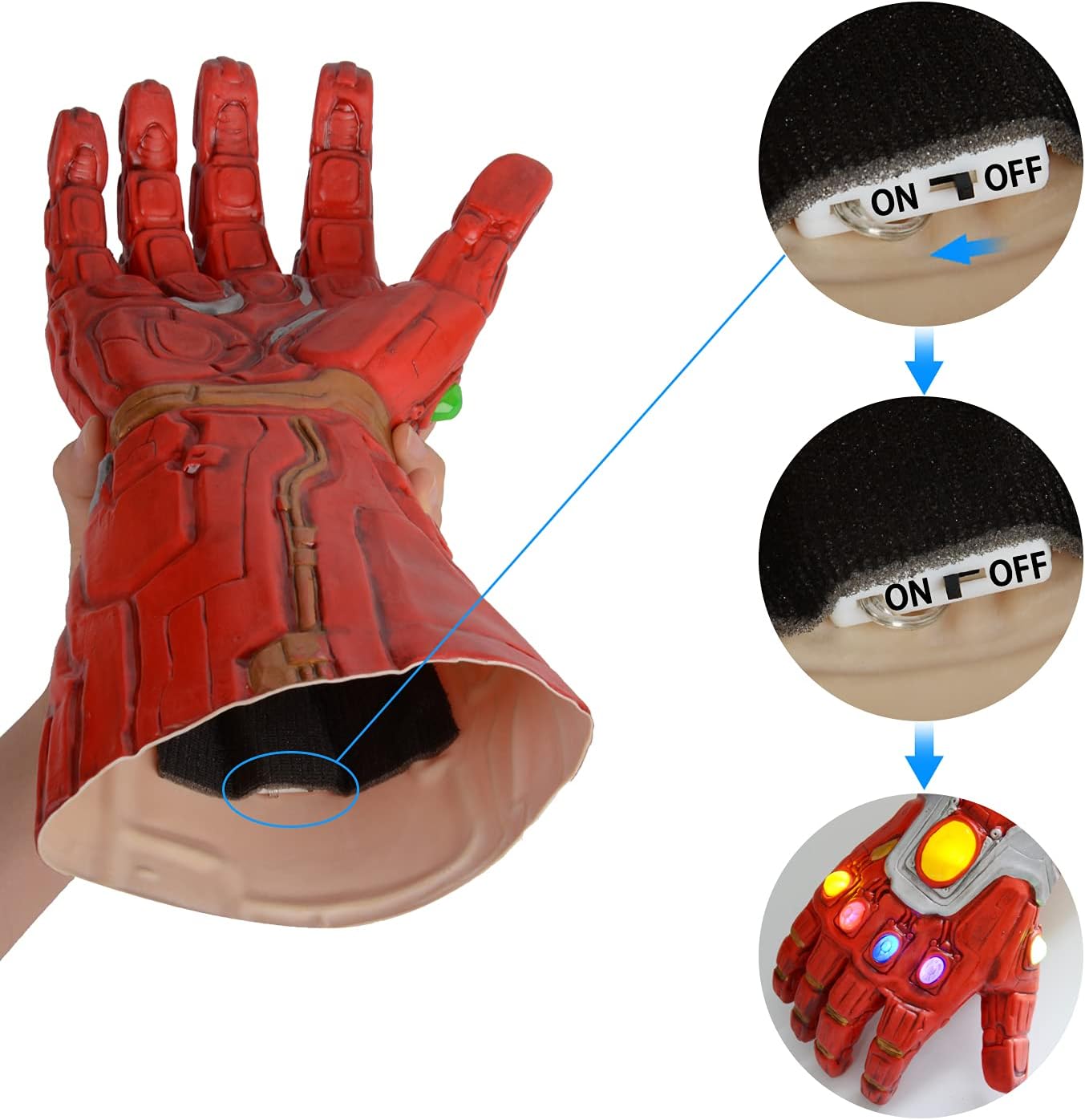 Latex Red Hand Glove with Light Up LED Gift for Halloween and Cosplay Party