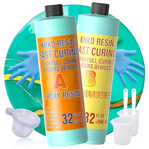 Resina epoxi, kit de resina epoxi de curado rápido de 64 onzas, secado rápido, actualización de 4 horas sin molde, epoxi transparente de alto
