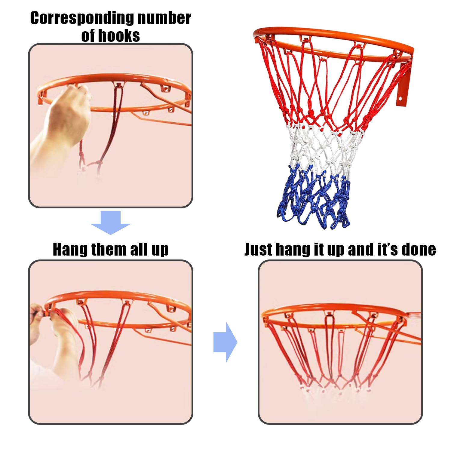 4 reti da basket, rete da basket professionale, rete da basket portatile, adatta per campi scolastici, basket, interni ed esterni (50 cm)