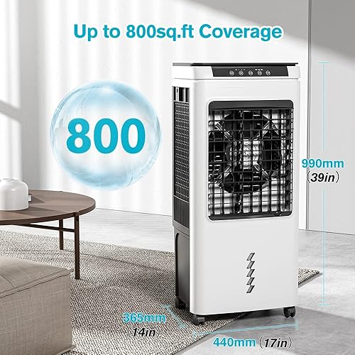 Miniatura 3 de Aire acondicionado portátil de 5500CFM, enfriador de pantano de tanque de agua de 10.6 galones, enfriamiento de hasta 800 pies cuadrados, aire