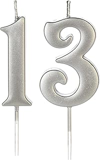 Silver 13th Birthday Candles for Cake, Number 13 1 3 Glitter Candle Party Anniversary Cakes Decoration for Kids Women or Men