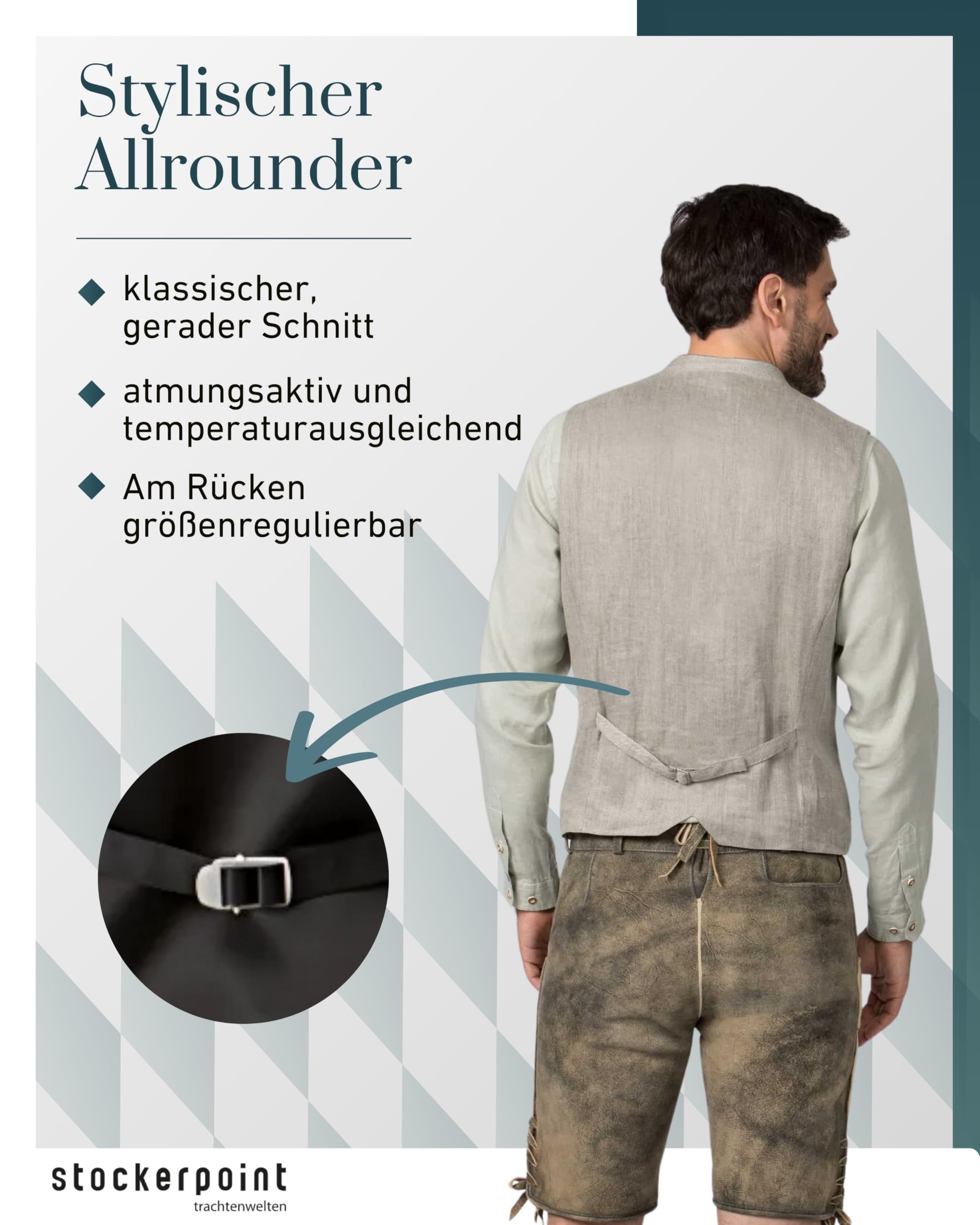 Bergfeuer Stockerpoint Herren Trachtenweste Lucio I Größen 44-60 I Traditionelle & hochwertige Weste mit verstellbarem Riegel I Perfekt für Trachten & Festlichkeiten