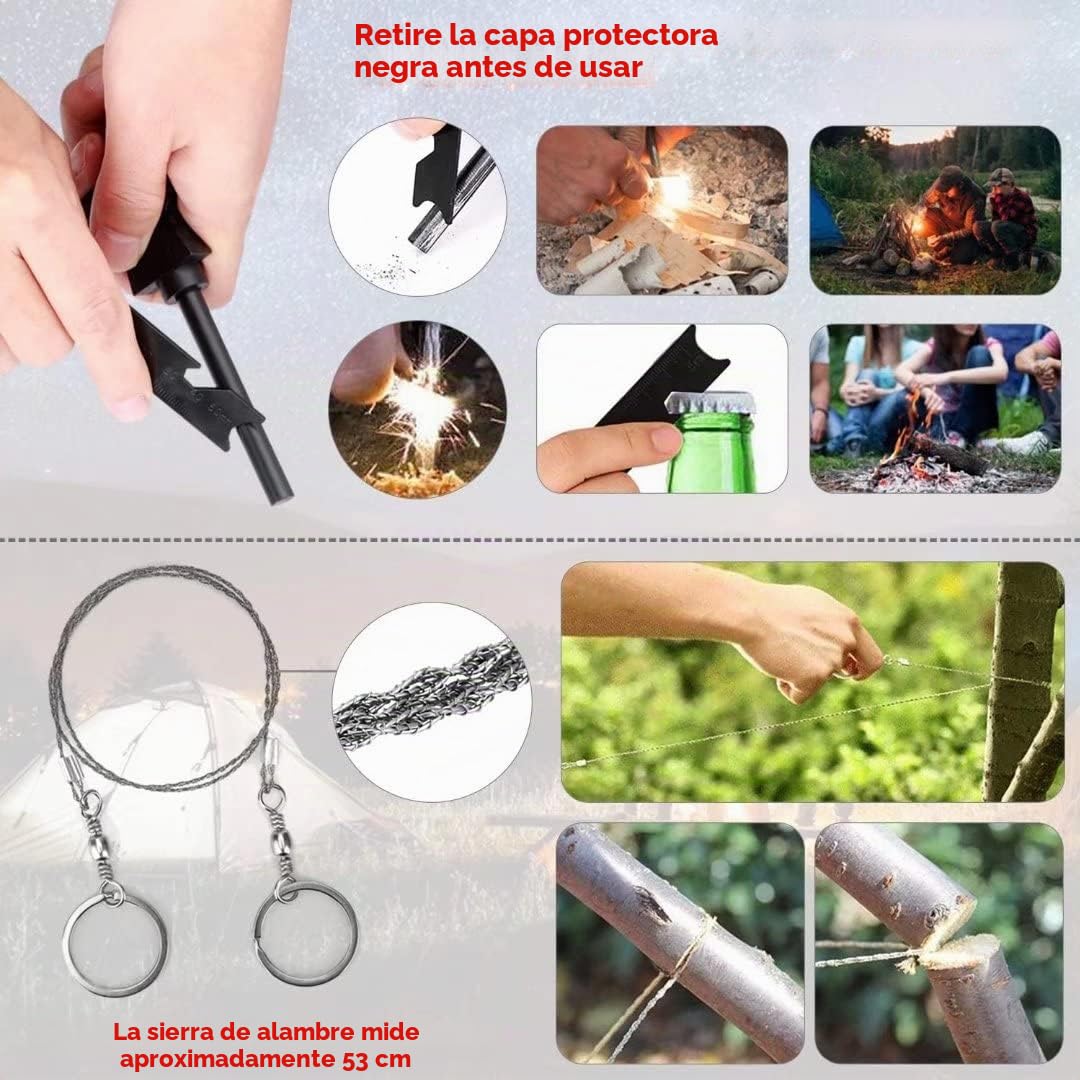 Kit de Supervivencia LC-dolida 15 en 1, Kit de Supervivencia de Emergencia al Aire Libre con Cuchillo/Linterna táctica para Acampar/bushcraft/Senderismo/Caza/Aventuras al Aire Libre
