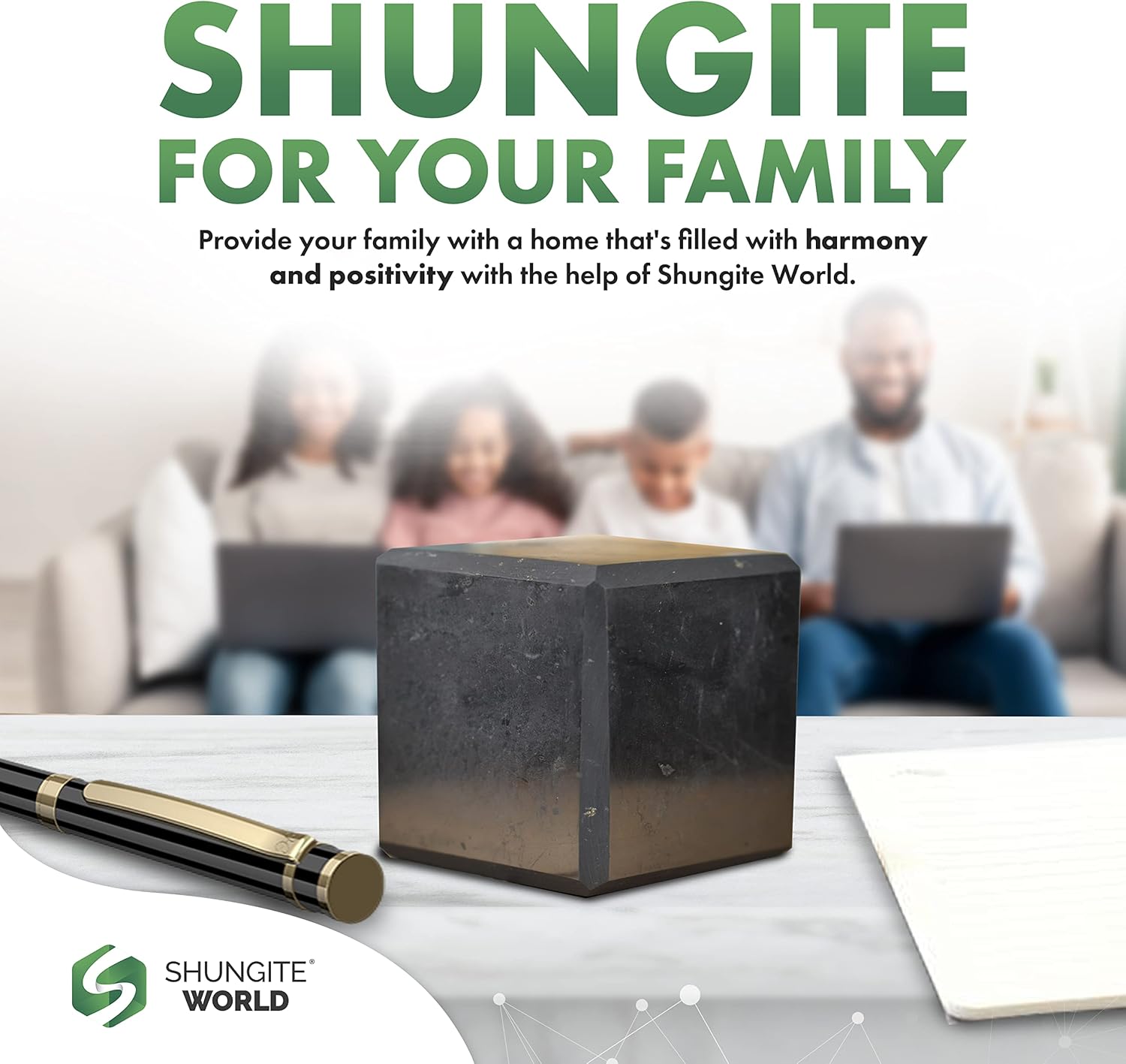 Shungite World Authentic Shungite Cube Polished 90 mm / 3.54" Chakra Energy Natural Healing Crystal Real Black Cube Home Office Protection Desk Decor Meditation Reiki Grounding Stone