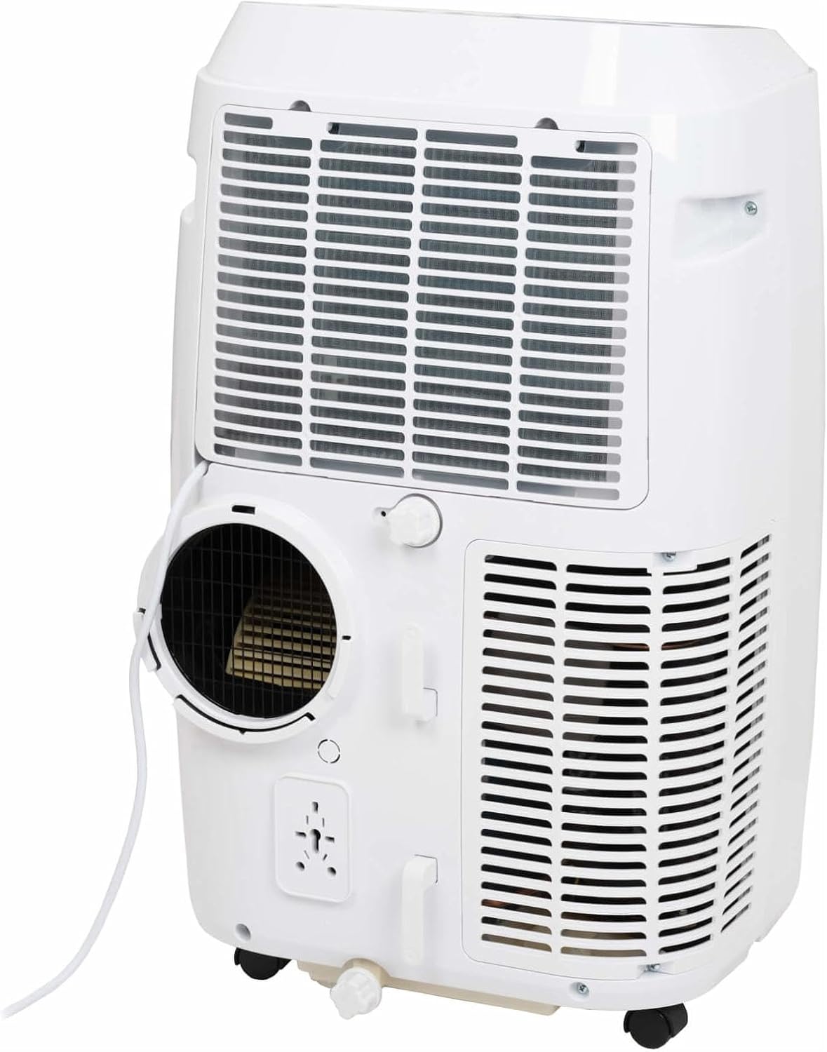 Bag view of the Eurom Cool-Eco 120 A+ mobile air conditioner, highlighting the air intake and exhaust vents, and the exhaust hose connection.