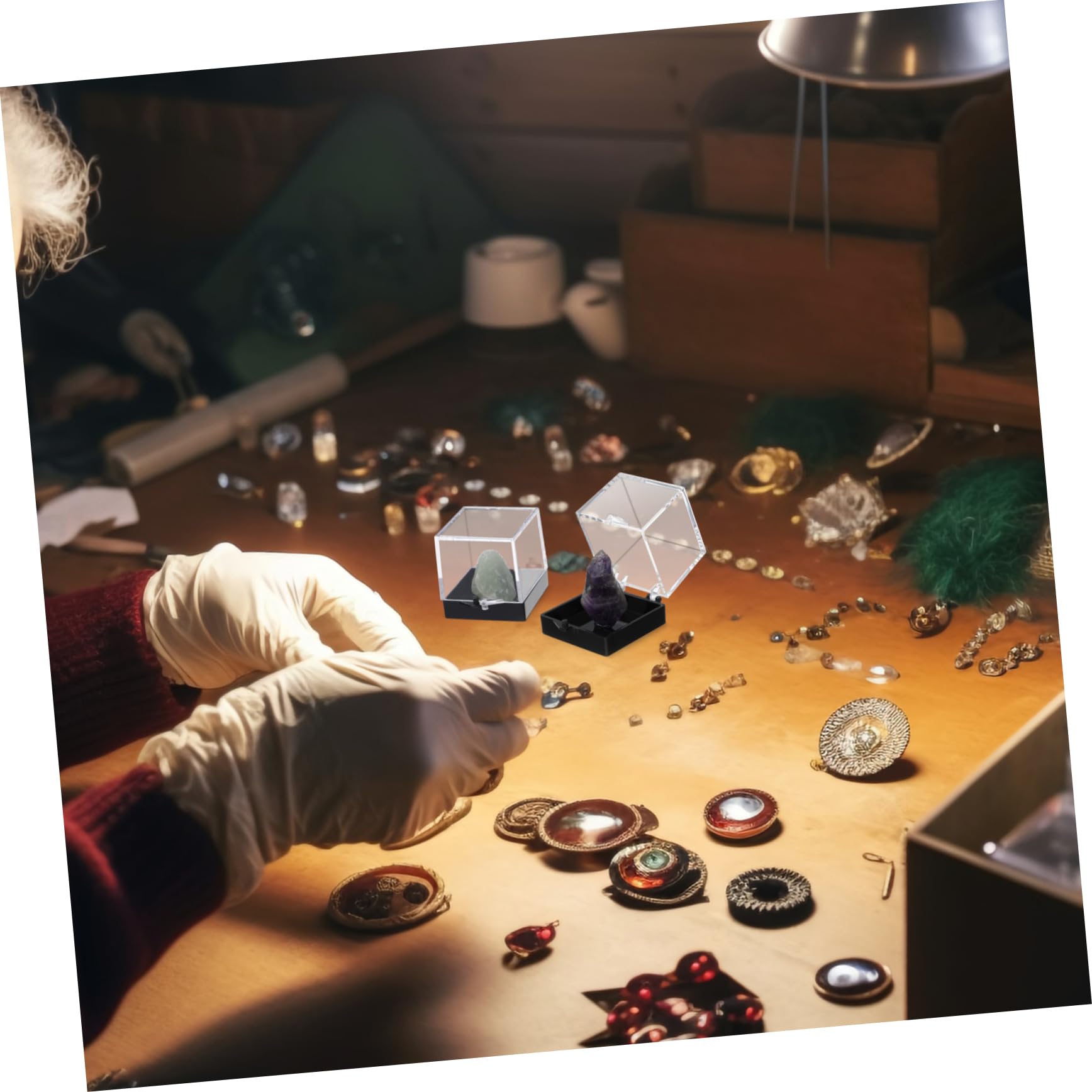 ORFOFE 12pcs Mineral Standard Display Box Showcase Large Collection Display Case Storage Case Small Display Case Rocks Storage Boxes with Lids Mineral Specimens Watch Organizer Plastic