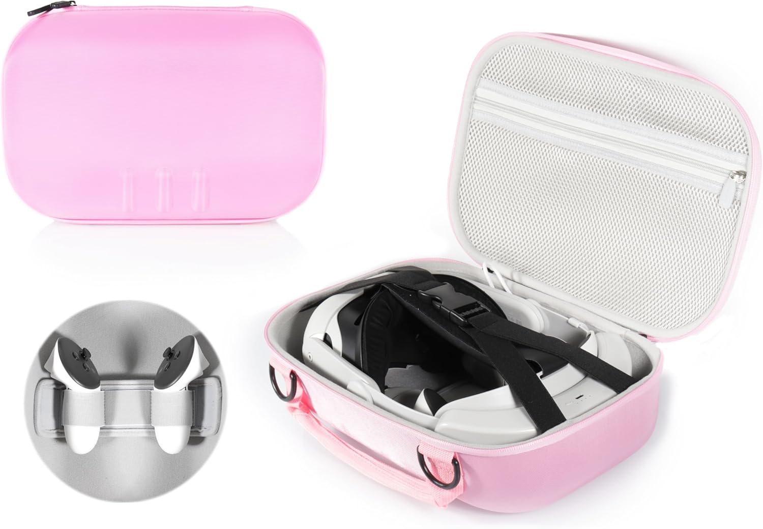alltravel VR Headset Shoulder Case for Meta Quest 3 and Meta Quest 2, travel consolidation case for VR headset, controllers, charger and other accessories (Pink)