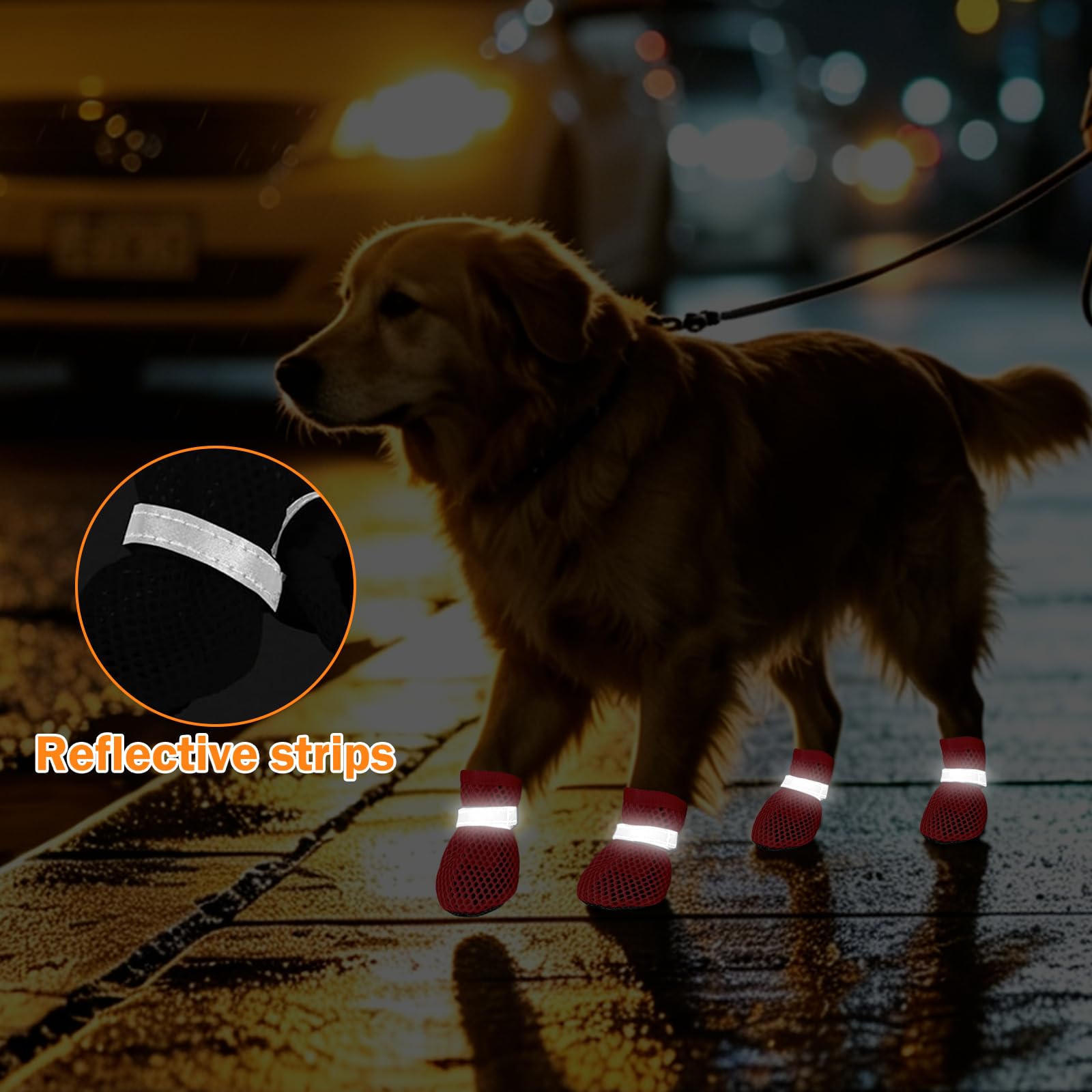 4 PCS Scarpe Estive per Cani, Scarpe Cani Antiscivolo, Stivali Estivi per Cane, Traspirante E Confortevole, Adatto Sia per Uso Interno Che Esterno Durante L'Estate/Rosso S