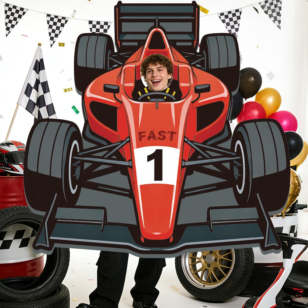 WADORN Race Car Photo Prop Selfie Frame Banner, 5x5.2 Ft Racing Theme Party Decorations Backdrop Red Fast 1 Car Photography Background Hanging Supplies for Men Home Racing Birthday Party