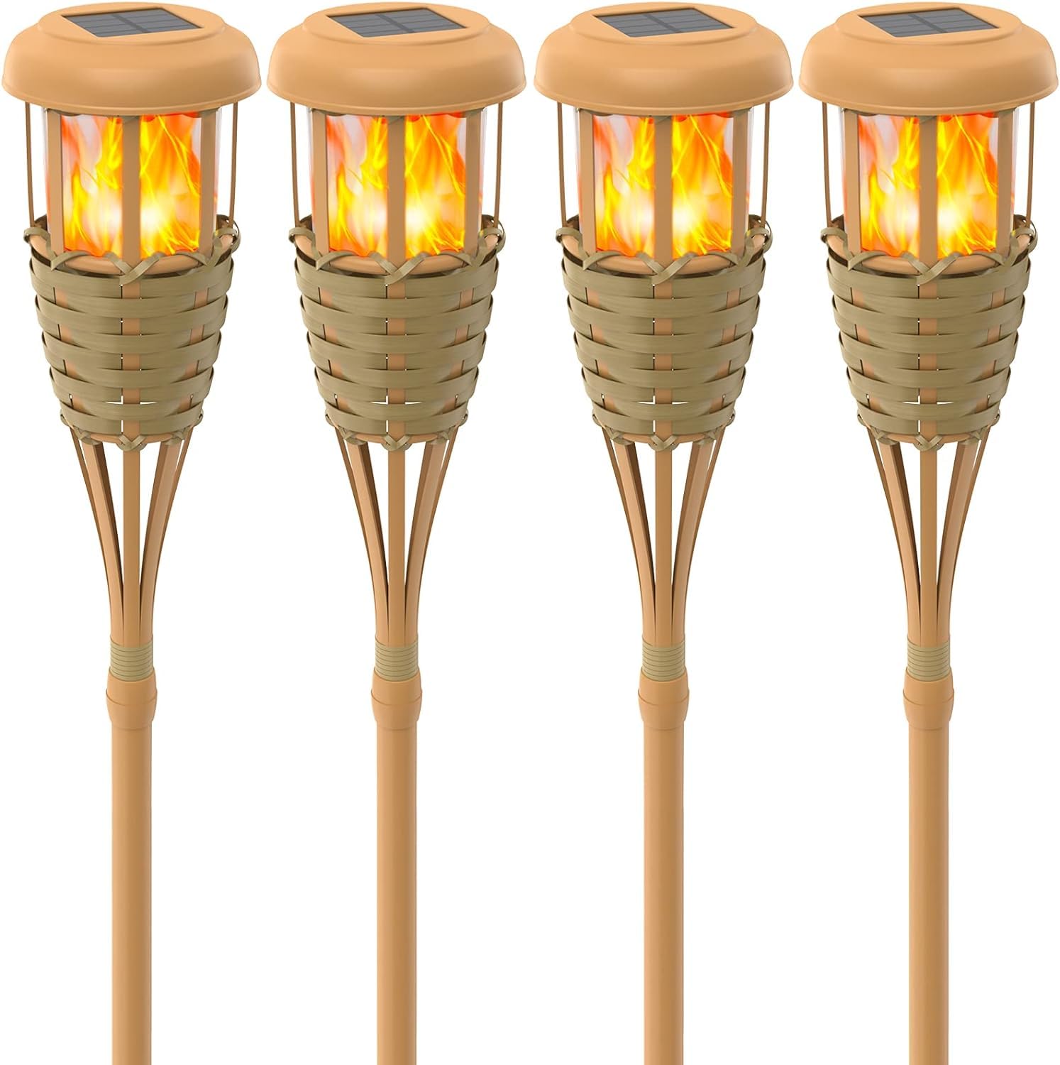 Luci solari per esterni, torce solari con fiamma tremolante, decorazione esterna per giardino, terrazza e cortile (4 pezzi)