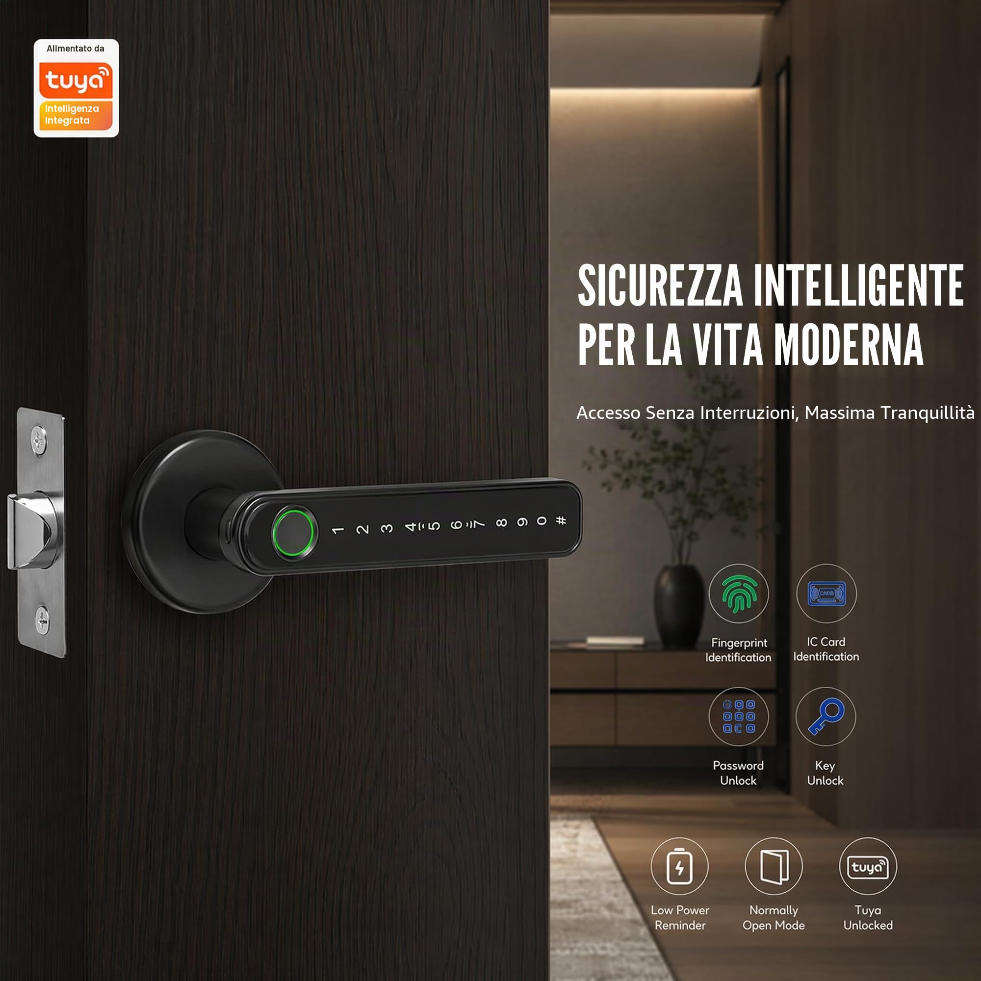 Serratura intelligente per porta con impronta digitale con codice app Chiave di backup Impronte digitali Manopola intelligente per porta d'ingresso senza chiave con maniglia per casa, hotel,