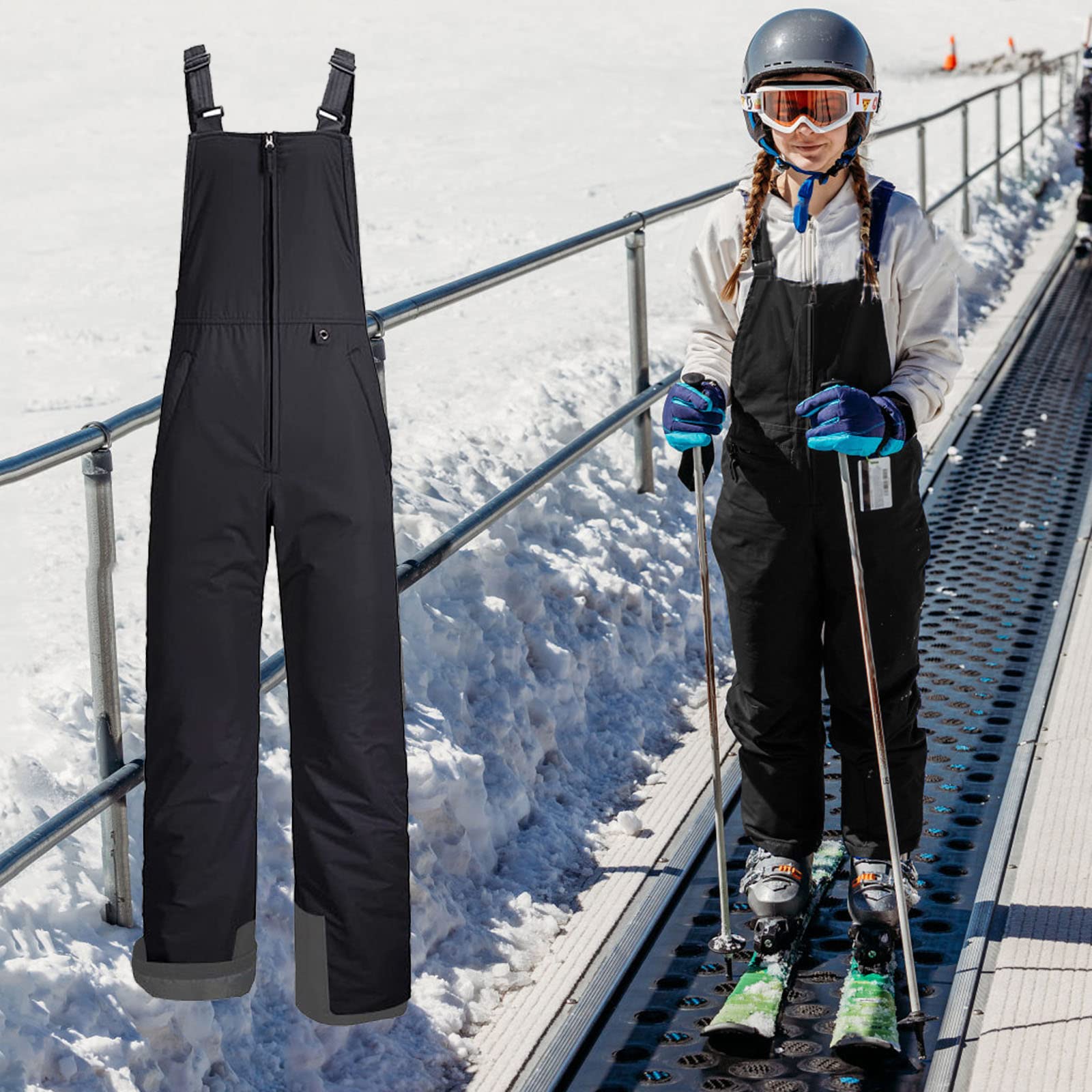 Multitrust Unisex Kids Insulated Snow Pants Bibs Waterproof Snowboard Overalls Teen Girls Boys Snow Suits (Black, 14-16T)