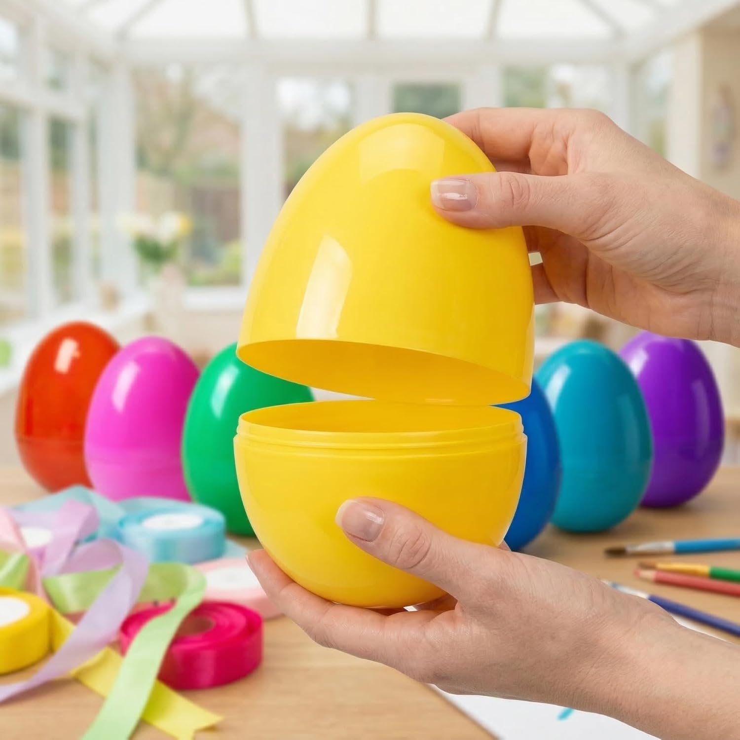 6 Inch Jumbo Easter Eggs - 6 Pack Large Plastic Easter Eggs Fillable for Kids Giant Empty Eggs for Easter Egg Hunt Basket Stuffers Fillers Filling Treats Party Favors Classroom Prizes Supplies (Pure)