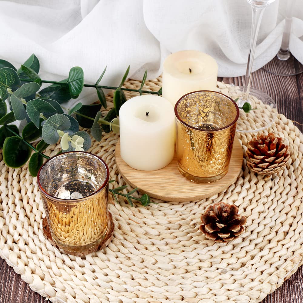 6 portavelas de cristal dorado – Portavelas votivas a granel para bodas, eventos, votivas de cristal para centros de mesa de boda, Navidad, Acción de Gracias – Decoración de accesorios para