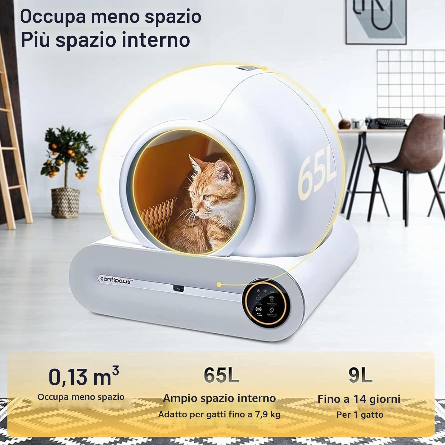 Lettiera Gatto Autopulente Automatica 65 L + 9 L Di Grande Capacità/Controllo APP/Deodorante Ionico Lettiera Gatto Automatica, Tappetino Per Gatti Multipli