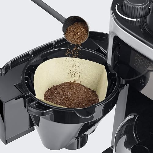 SEVERIN Cafetière avec broyeur intégré 1 000 W, Machine à café programmable avec minuteur, Cafetière filtre avec verseuse isotherme d'une contenance de 8 tasses, Noir/Inox, KA 4814 - 7