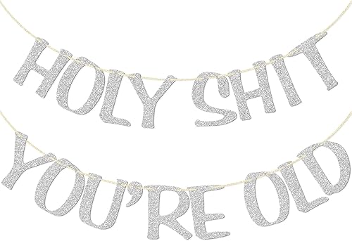 Cartel de Holy You're Old con purpurina plateada para 30, 40, 50, 60, 70, 80, 90, divertido cartel de cumpleaños, banderines, decoración de fiesta,