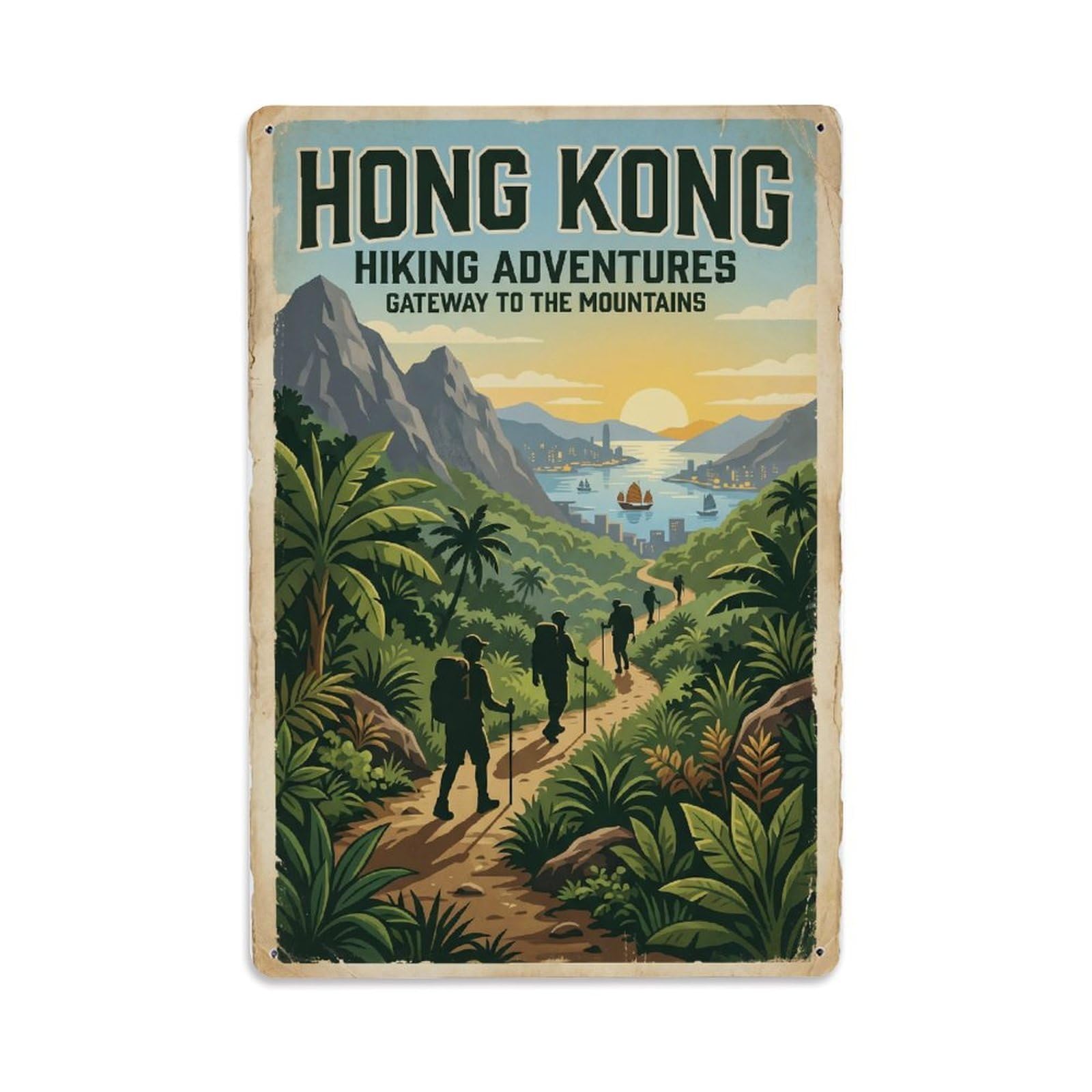 Gead 8X12inch Style Vintage Travel Hong Kong Hiking Metal Tin Sign