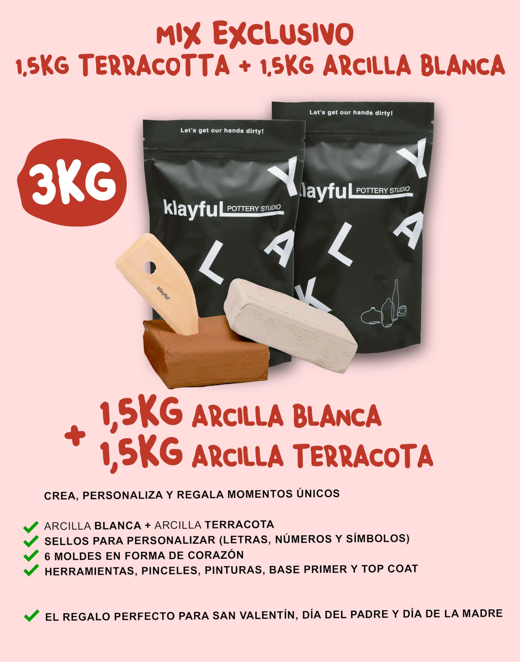 KLAYFUL Kit de Arcilla de Secado al Aire Edición Especial Parejas | Arcilla Blanca y Terracota, Moldes, Sellos, Pinturas | Kit Cerámica Manualidades Adultos | Regalo Pareja DIY