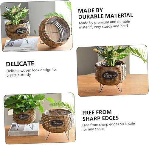 Miniatura 9 de BESTOYARD 2 piezas de ratán maceta de plantas contenedores de decoración de metal soporte de ratán maceta planta de ratán maceta