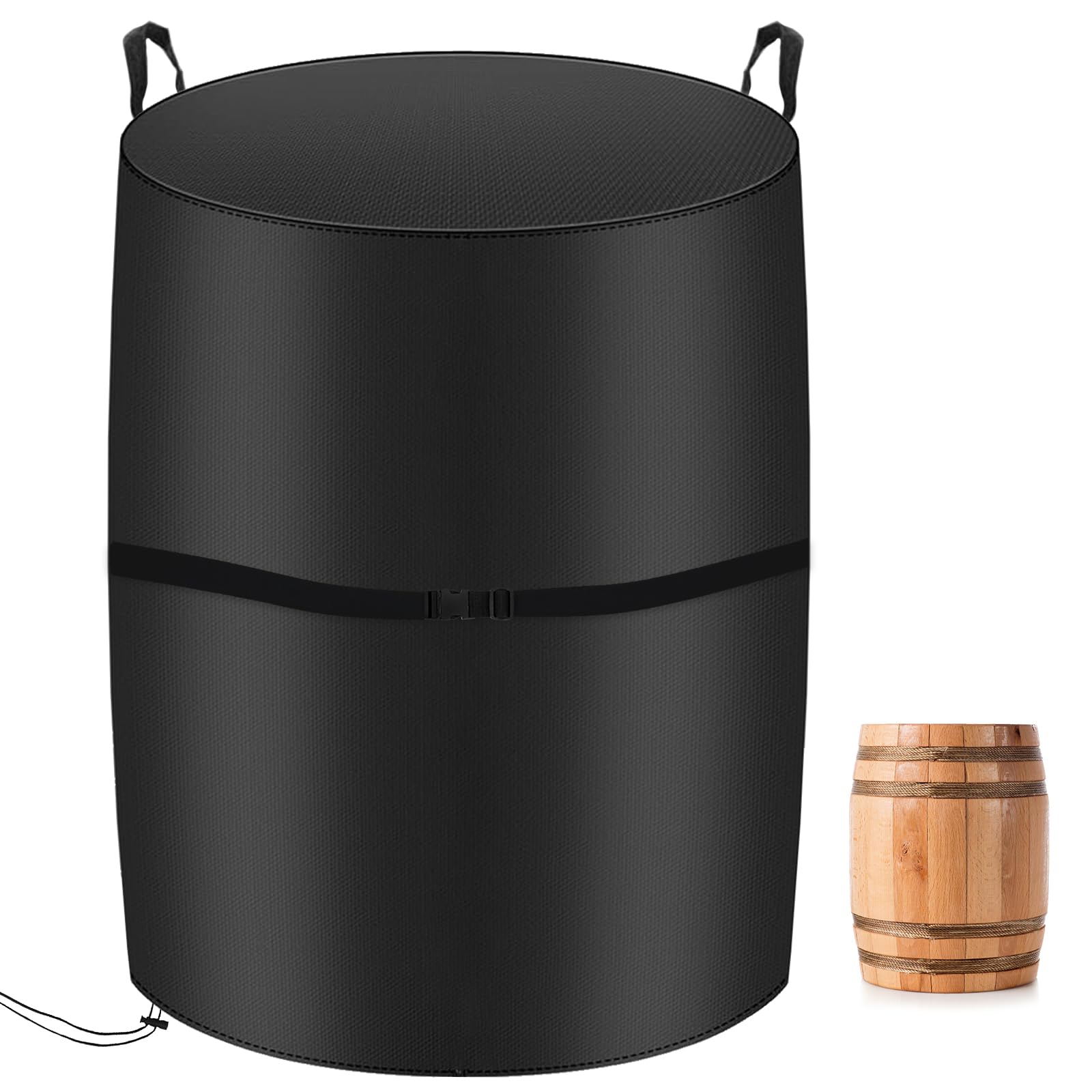 Funda Barrica Madera Natural Impermeable,(80×80×110cm) Cubierta Barril de Vino Anti Viento,Barril de Madera Cubiertas Protectoras con Cordón y Asas,Tela Oxford 420D Resistente (Negro)